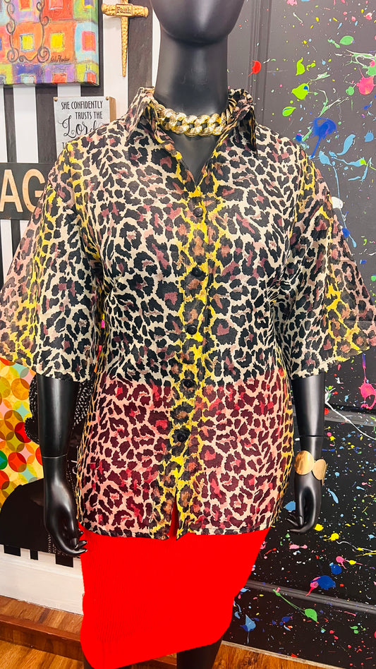 Vintage Deadstock - New w/Tags Sheer Animal Print Blouse (22)