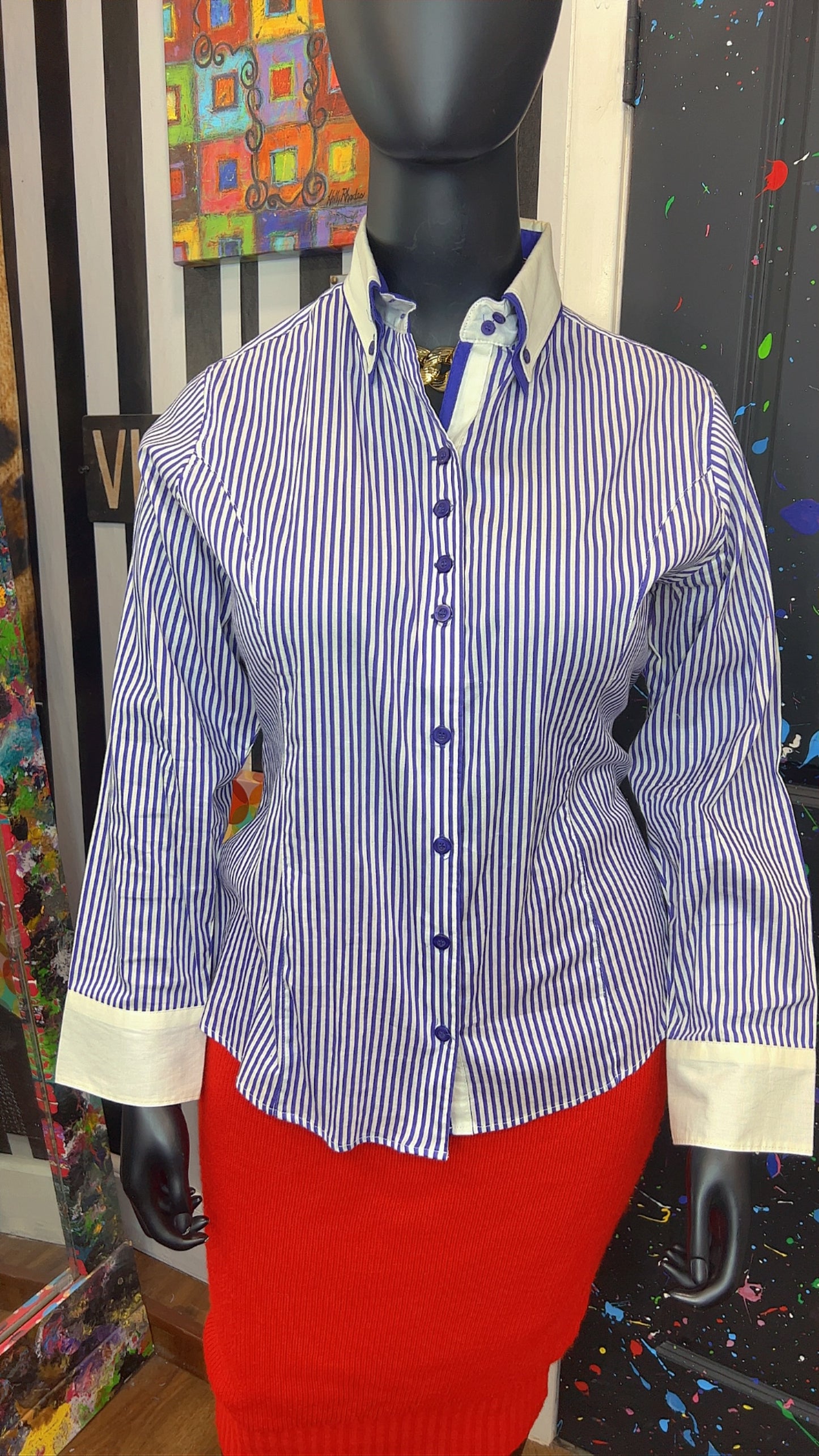 Vintage Ashley Stewart Purple & White Striped Blouse (14W)