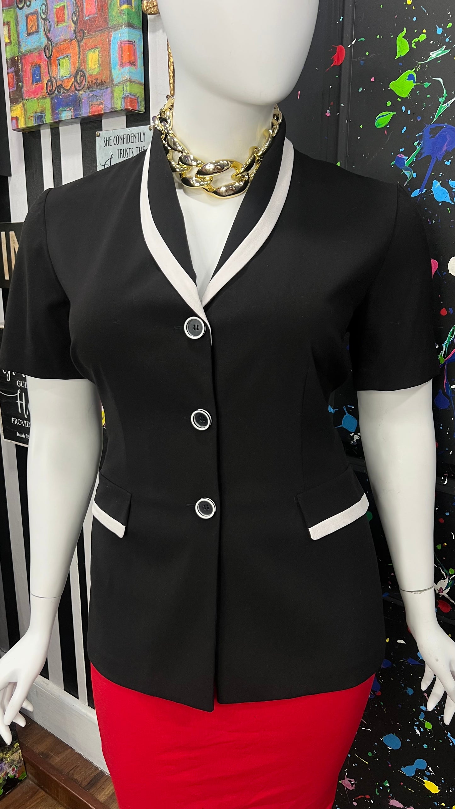 Vintage Black & White Blazer Blouse (18)