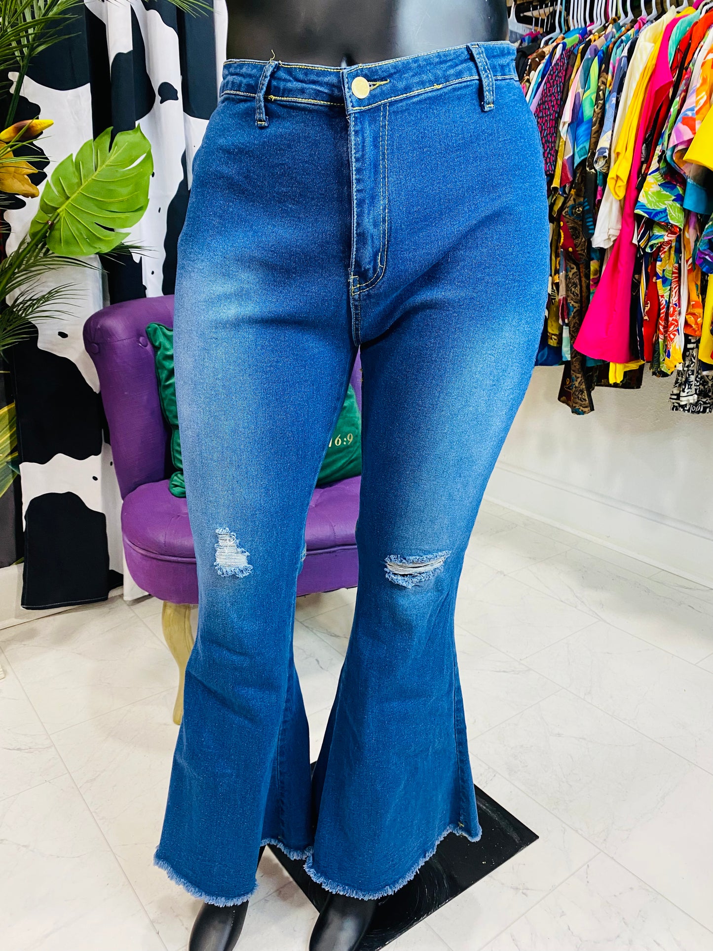 Distressed Bell Leg Jeans