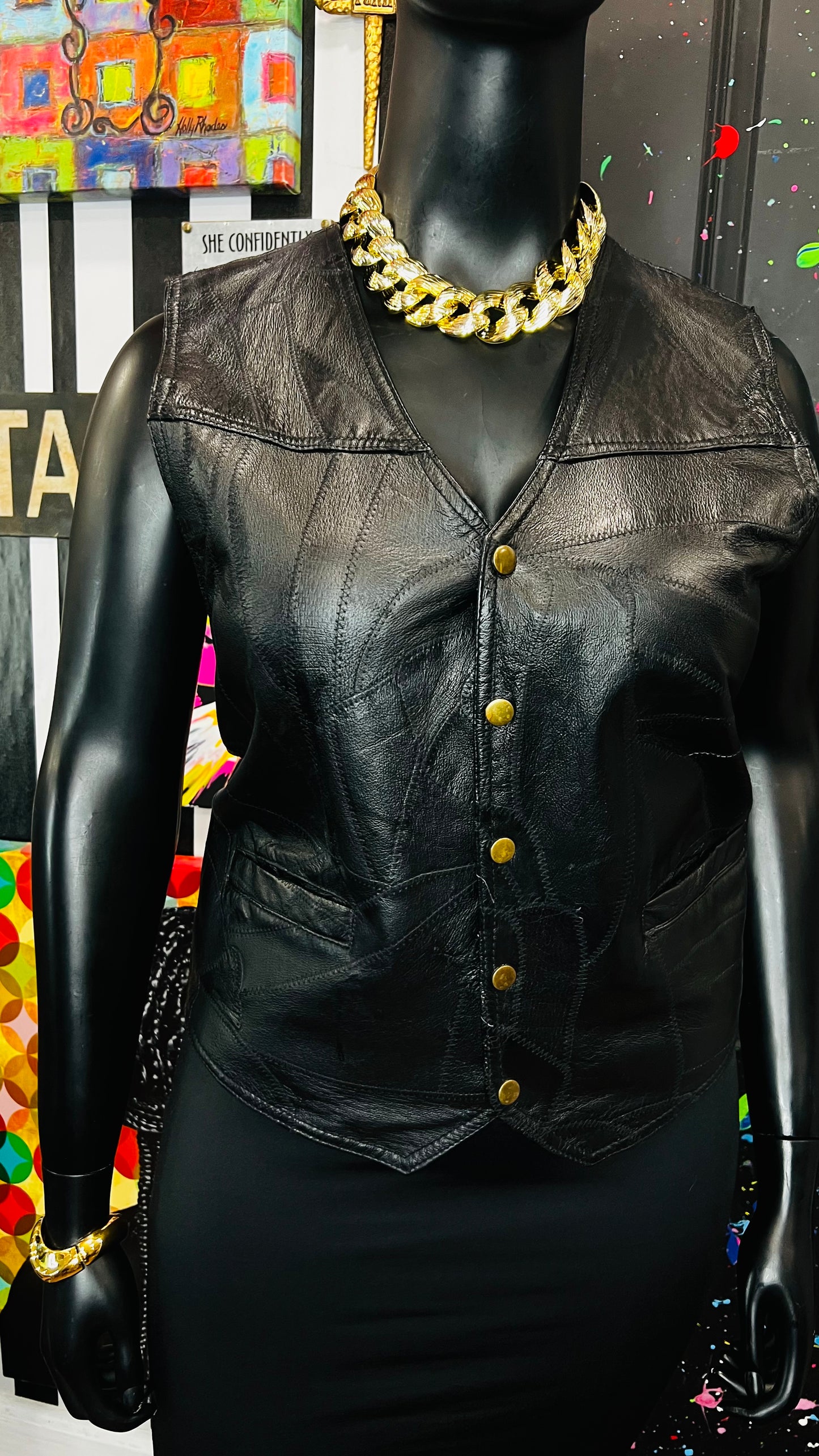 Vintage Genuine Leather Patchwork Vest (14)