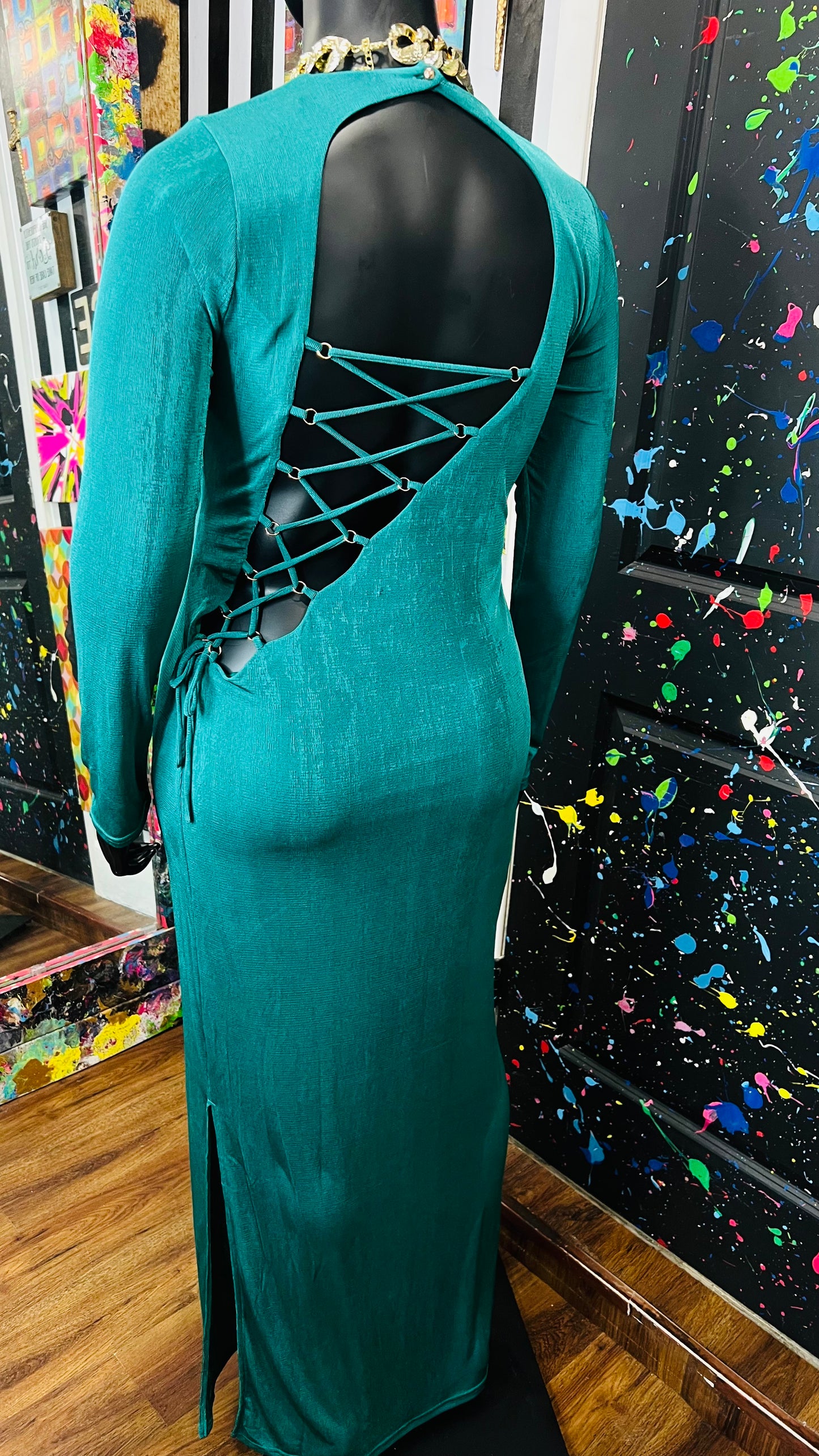 Vintage Teal High Split Dress - Has Stretch New w/Tags (18)