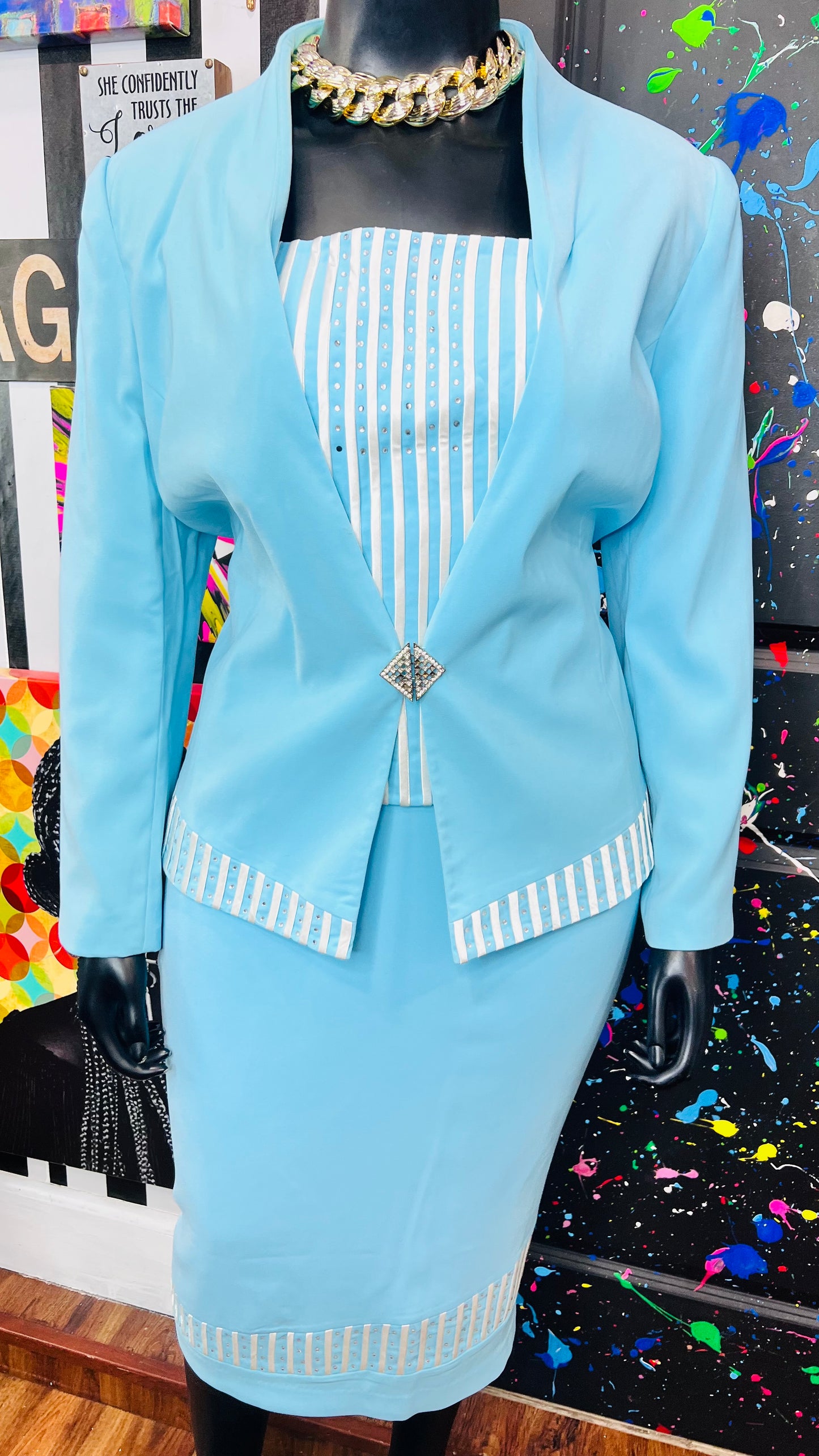 Vintage Blue & White Skirt Suit (18)