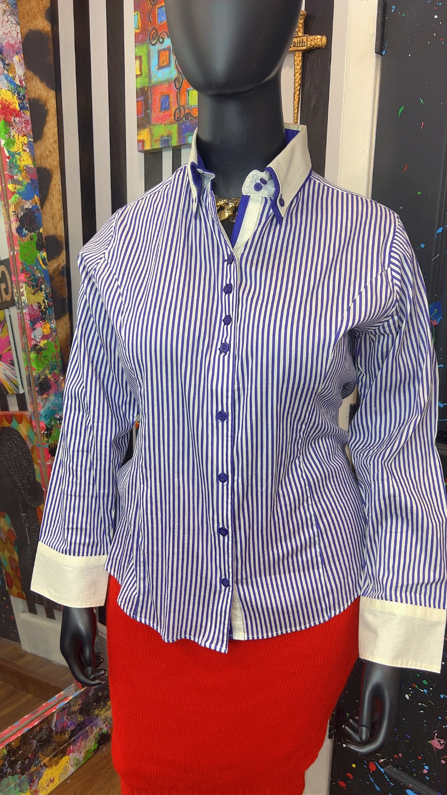Vintage Ashley Stewart Purple & White Striped Blouse (14W)