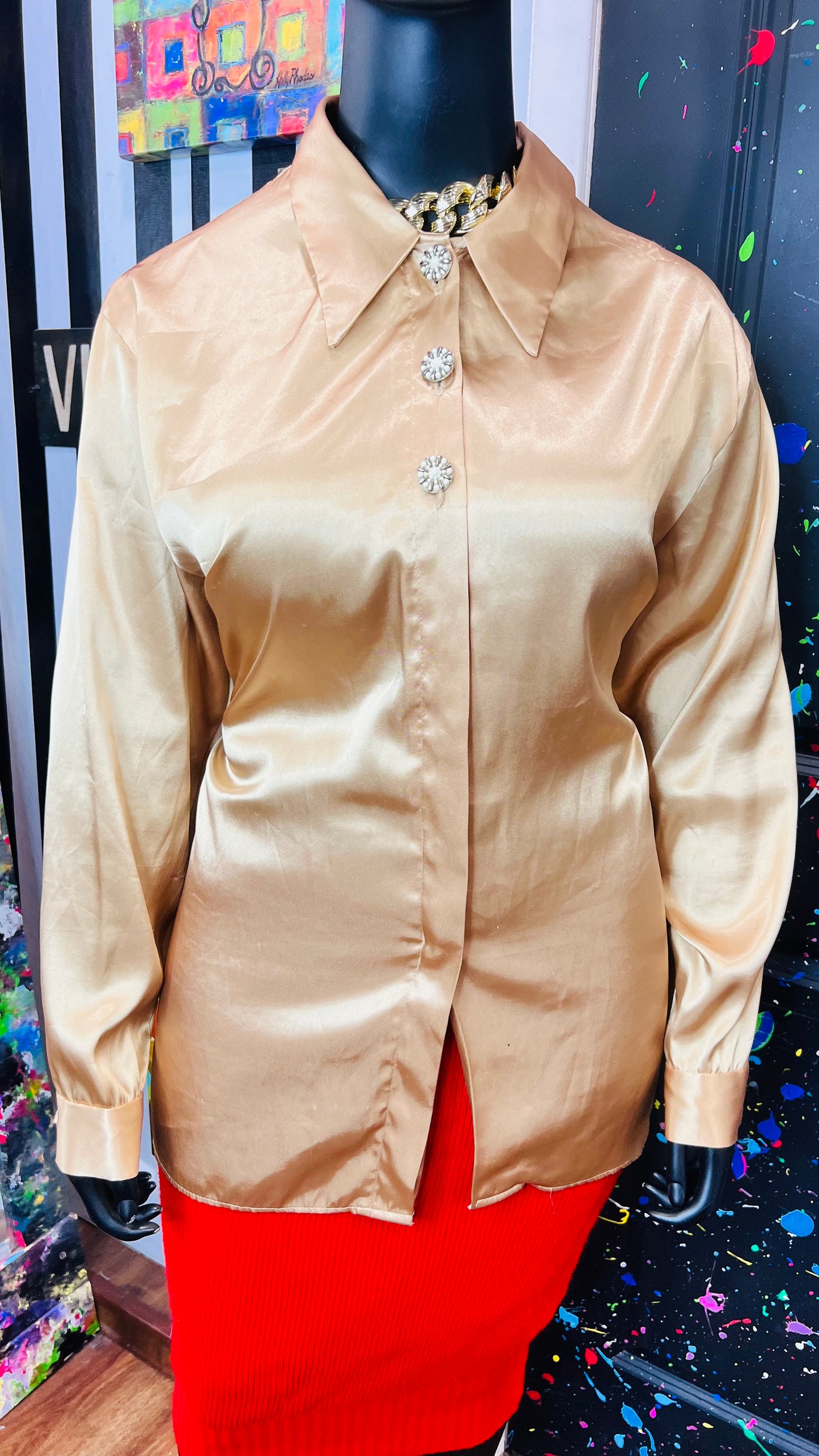 Vintage Gold Blouse w/ Statement Buttons (22W)