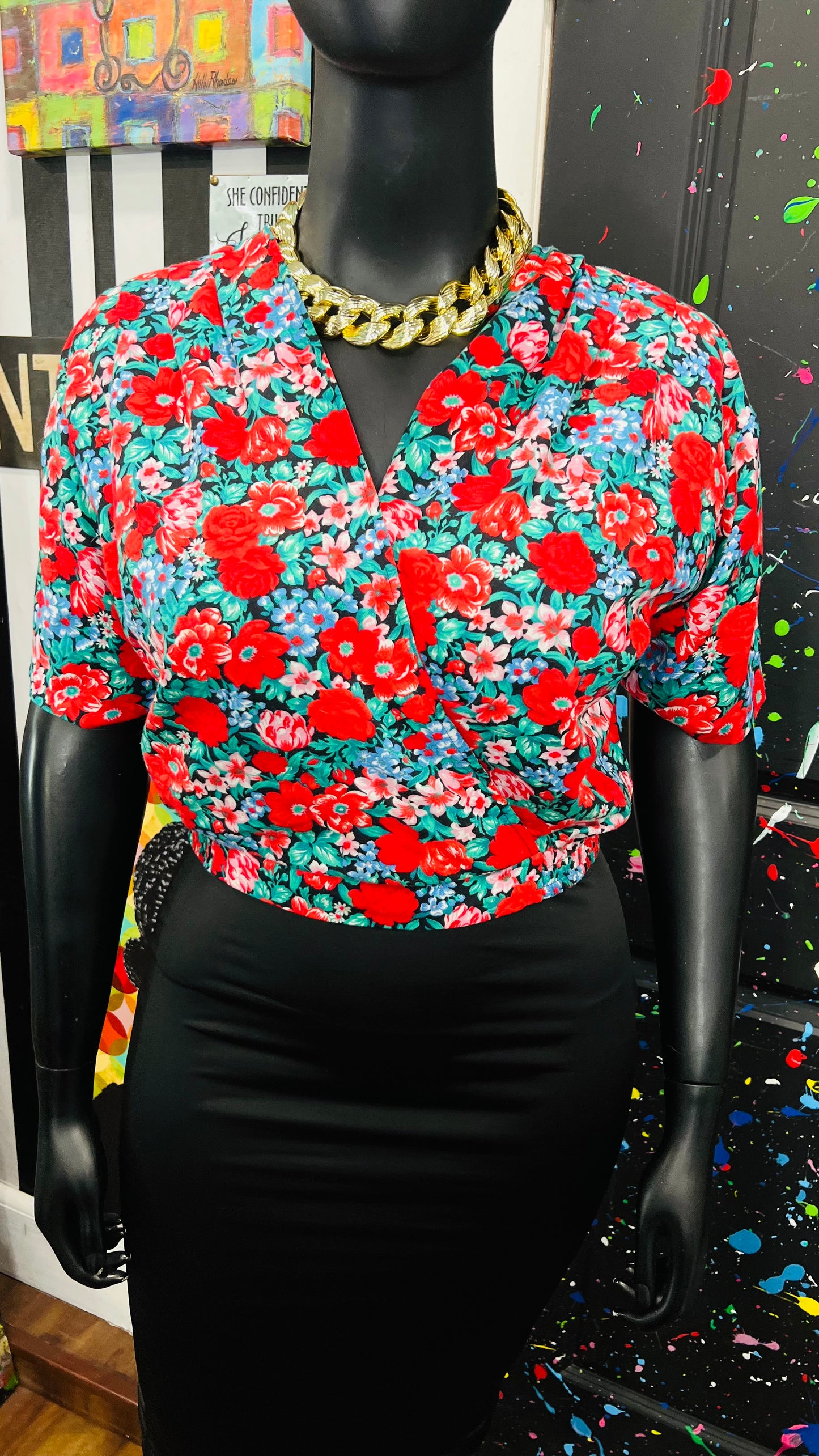 Vintage Floral Cropped Blouse (16P)
