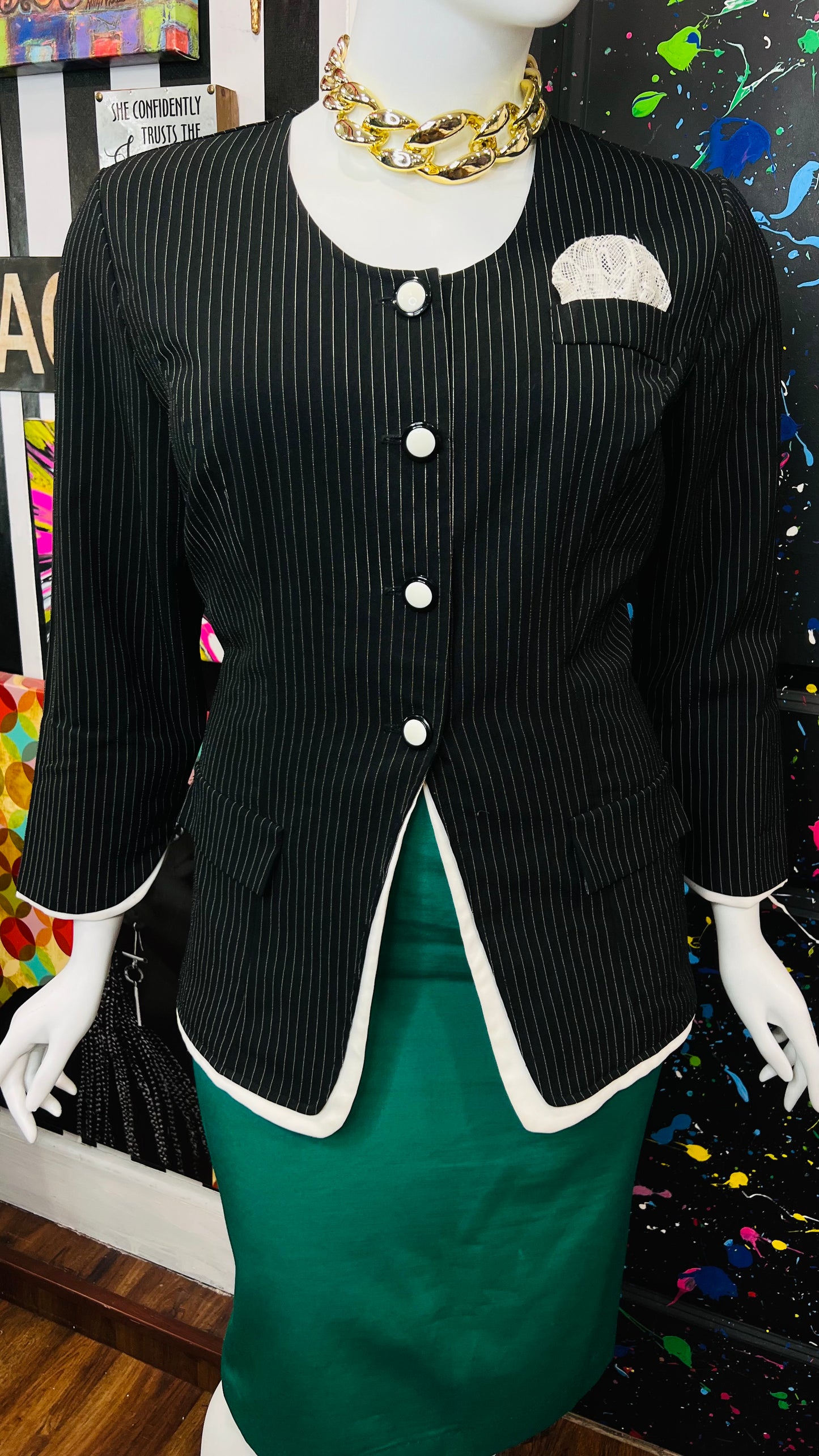 Vintage Pin Striped Black & White Blouse (16)