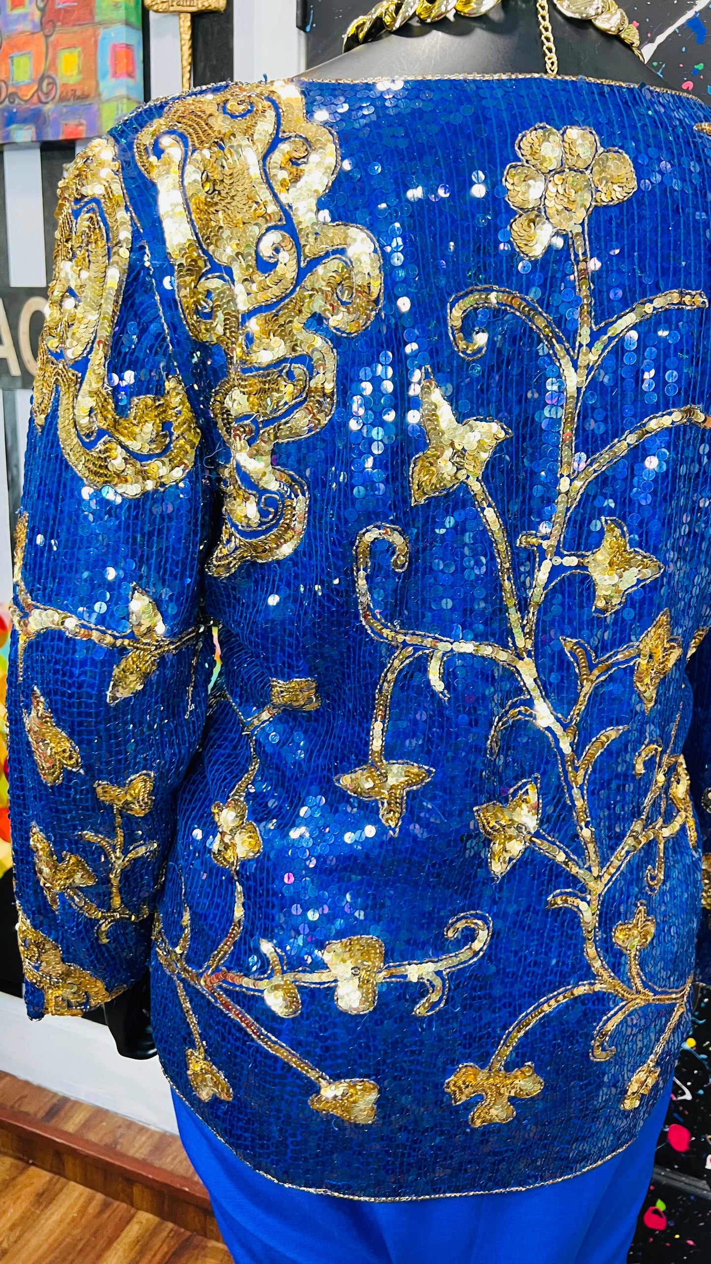 Vintage Blue & Gold Sequin Blouse (14)