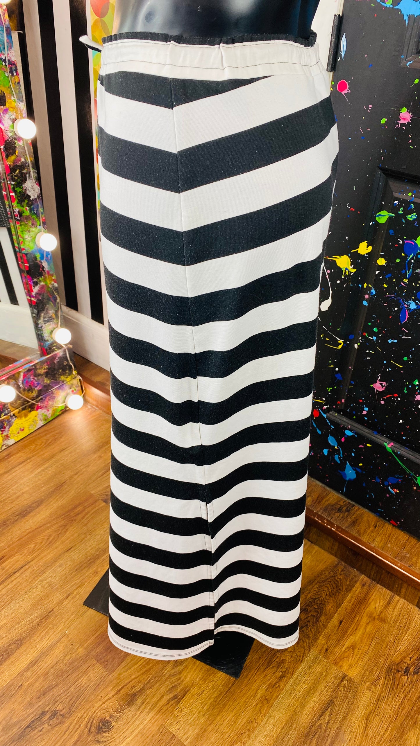 Draw String Stripe Skirt