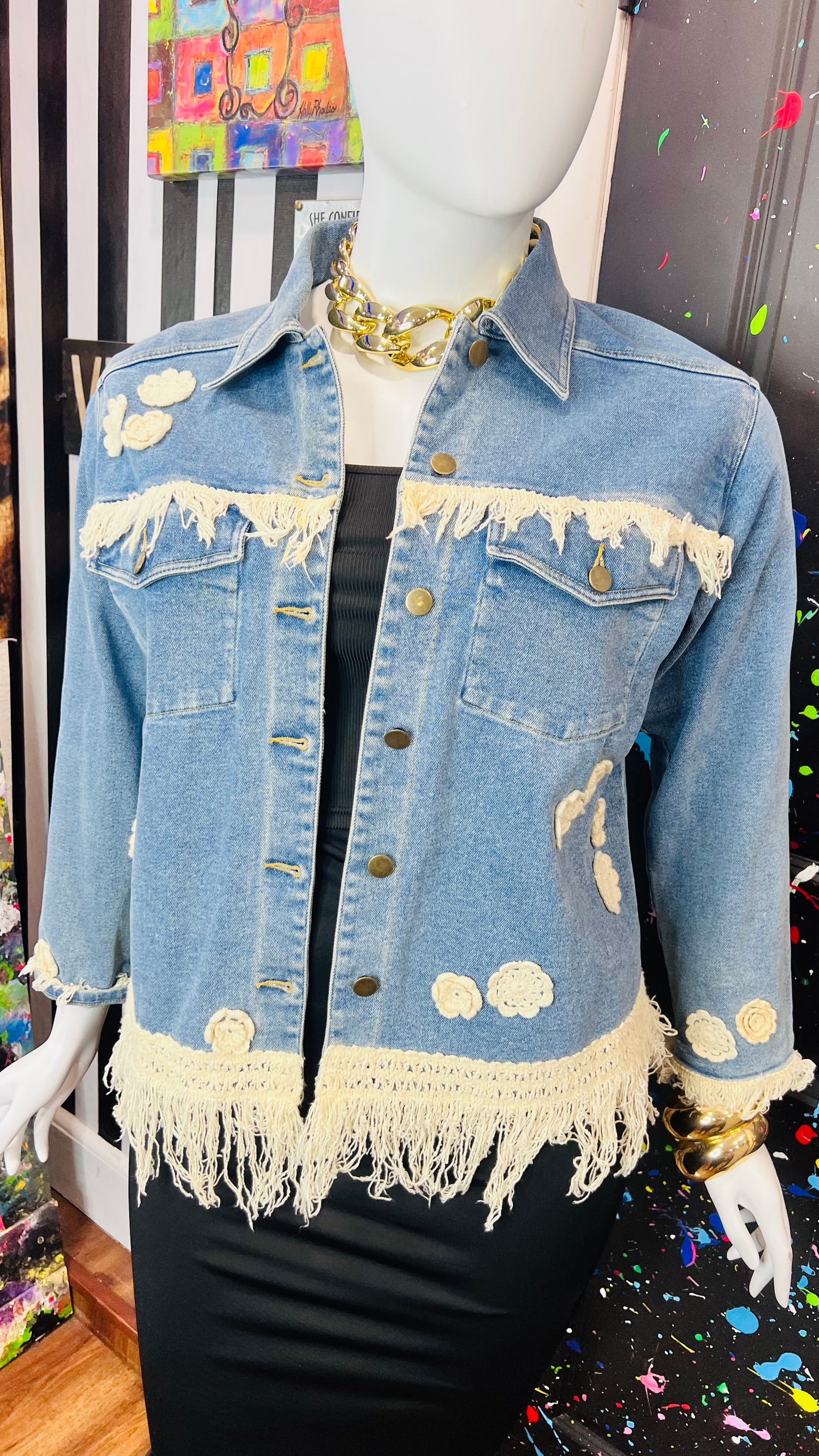 Vintage Carole Little Denim Jacket with Fringe (14)