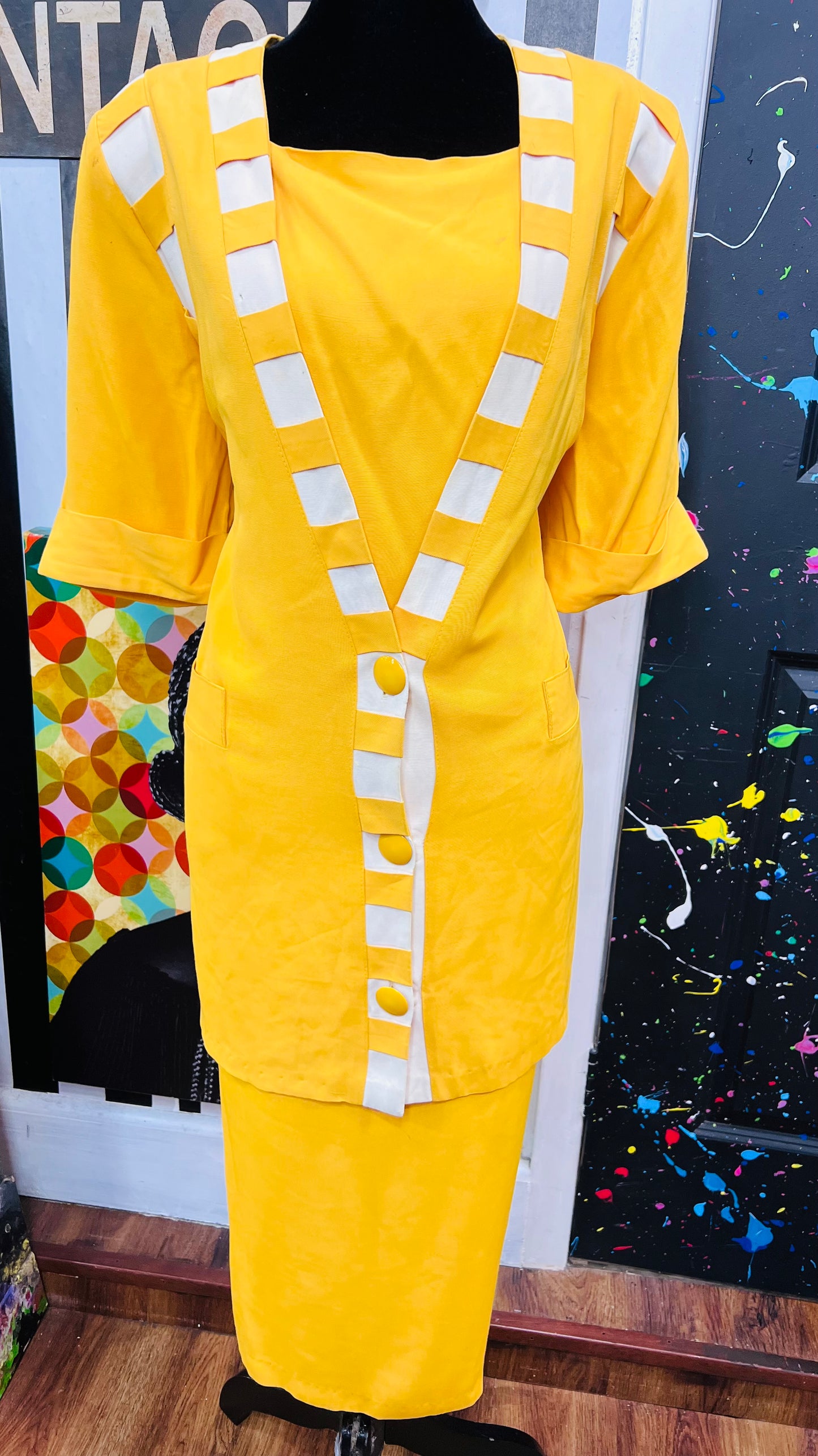 Vintage Yellow & White Skirt Suit (12/14)