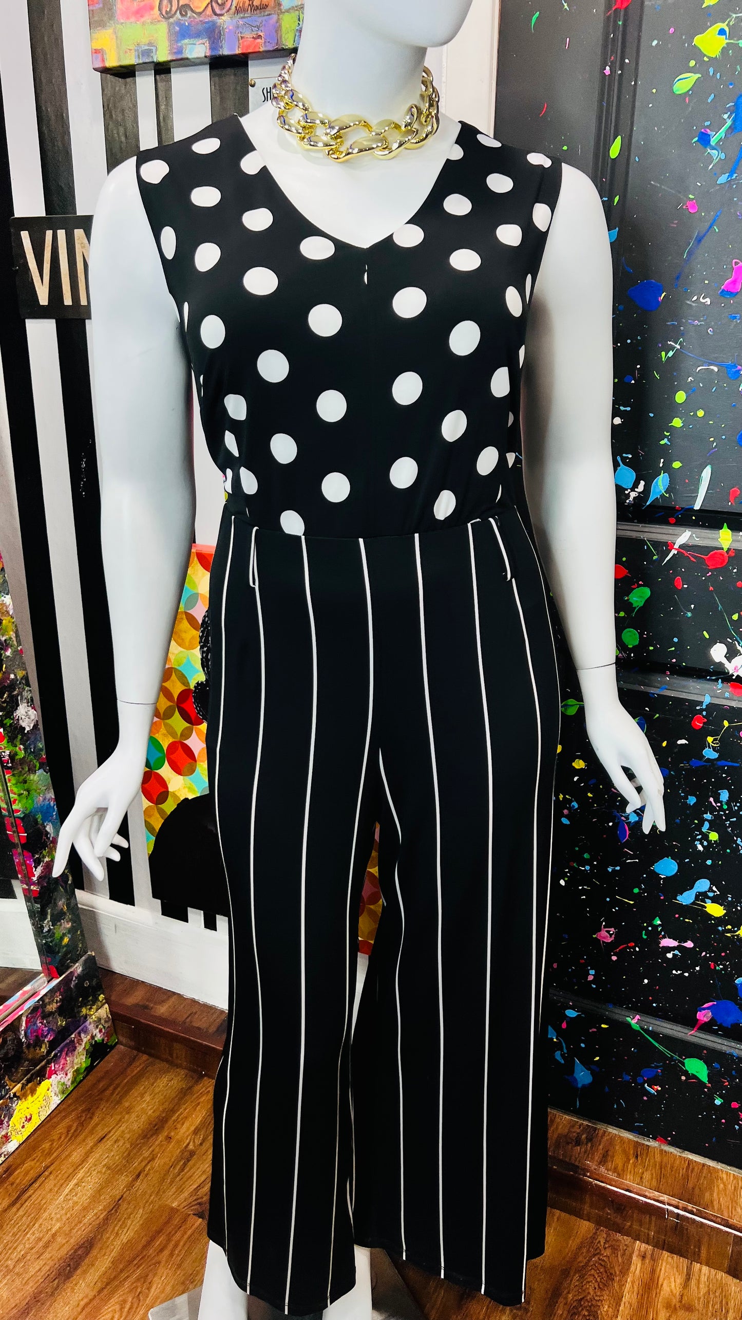 Vintage Inspired Black Striped Jumpsuit - New w/ Tags (22/24)