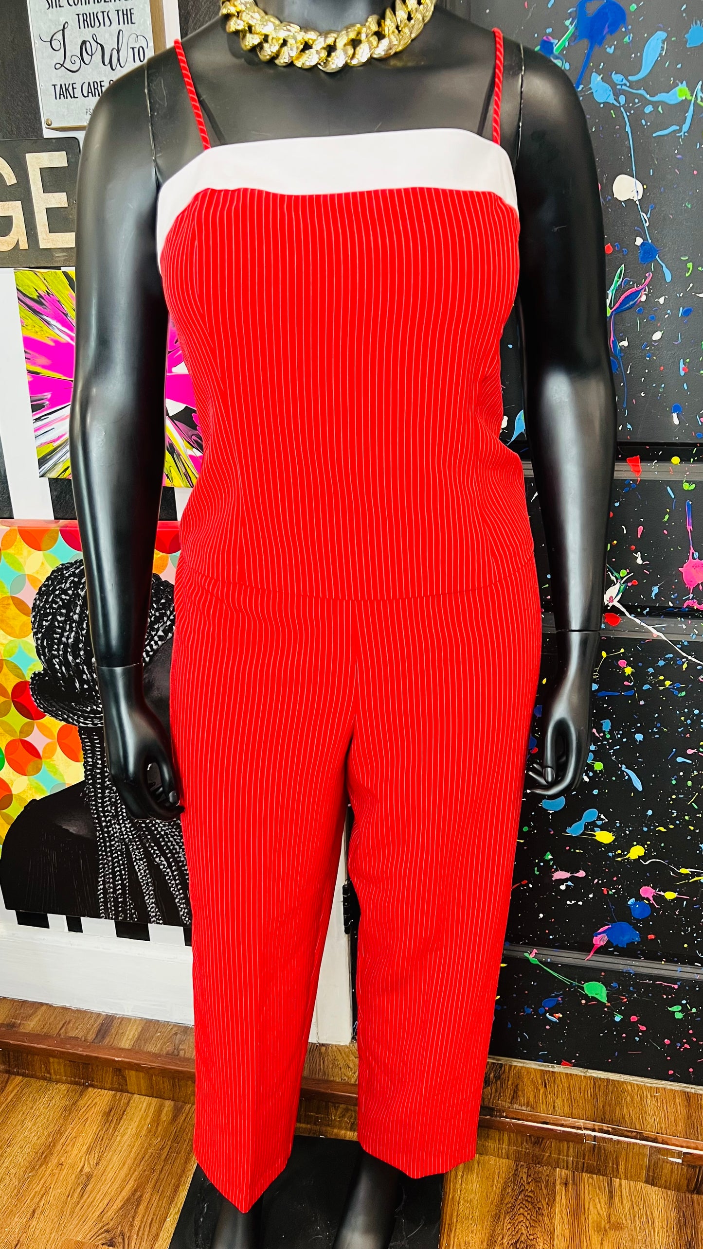 Vintage 90’s Red & White Pin Striped Pants Set (16)