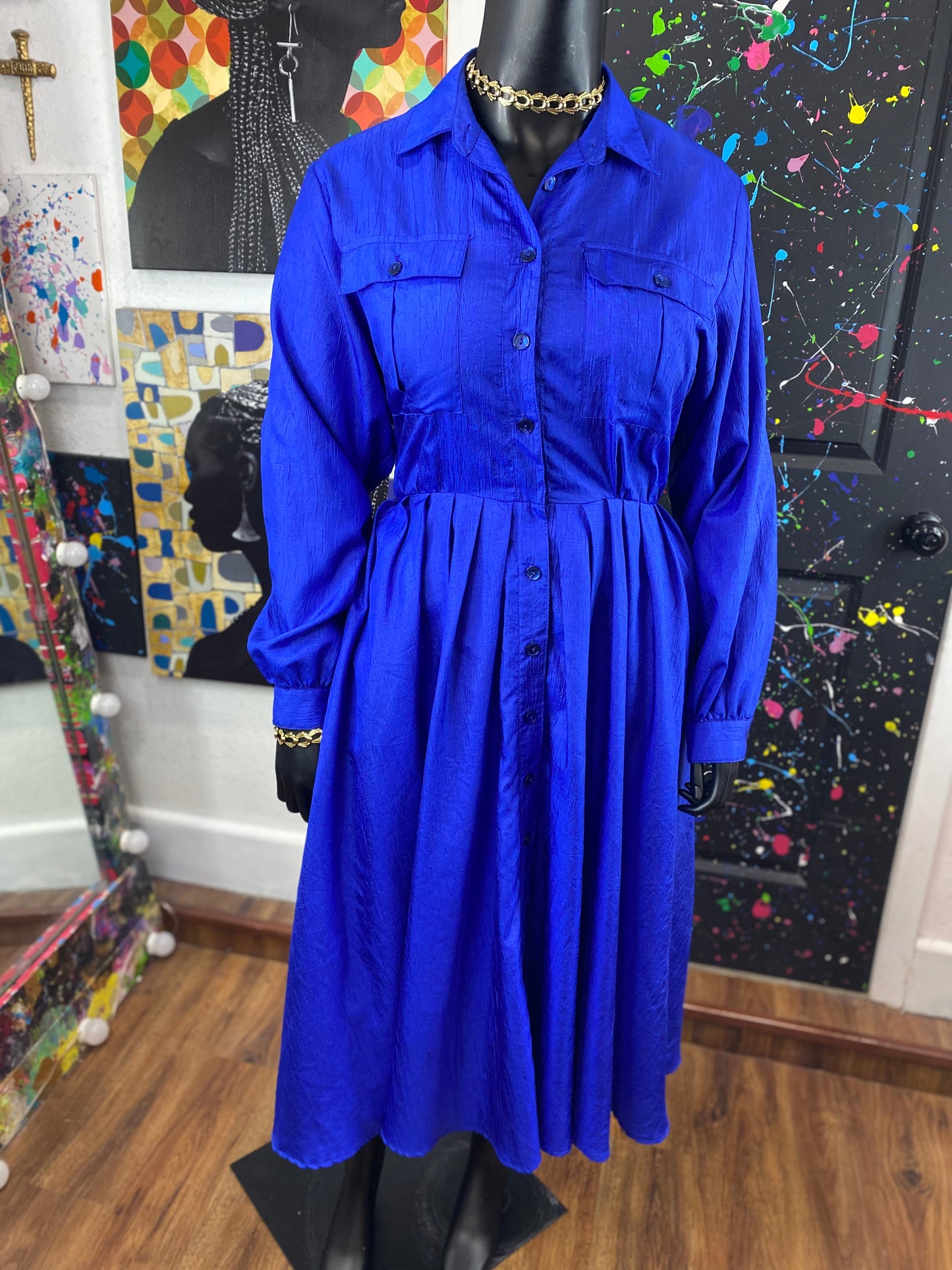 Vintage Blue Long Sleeve Dress