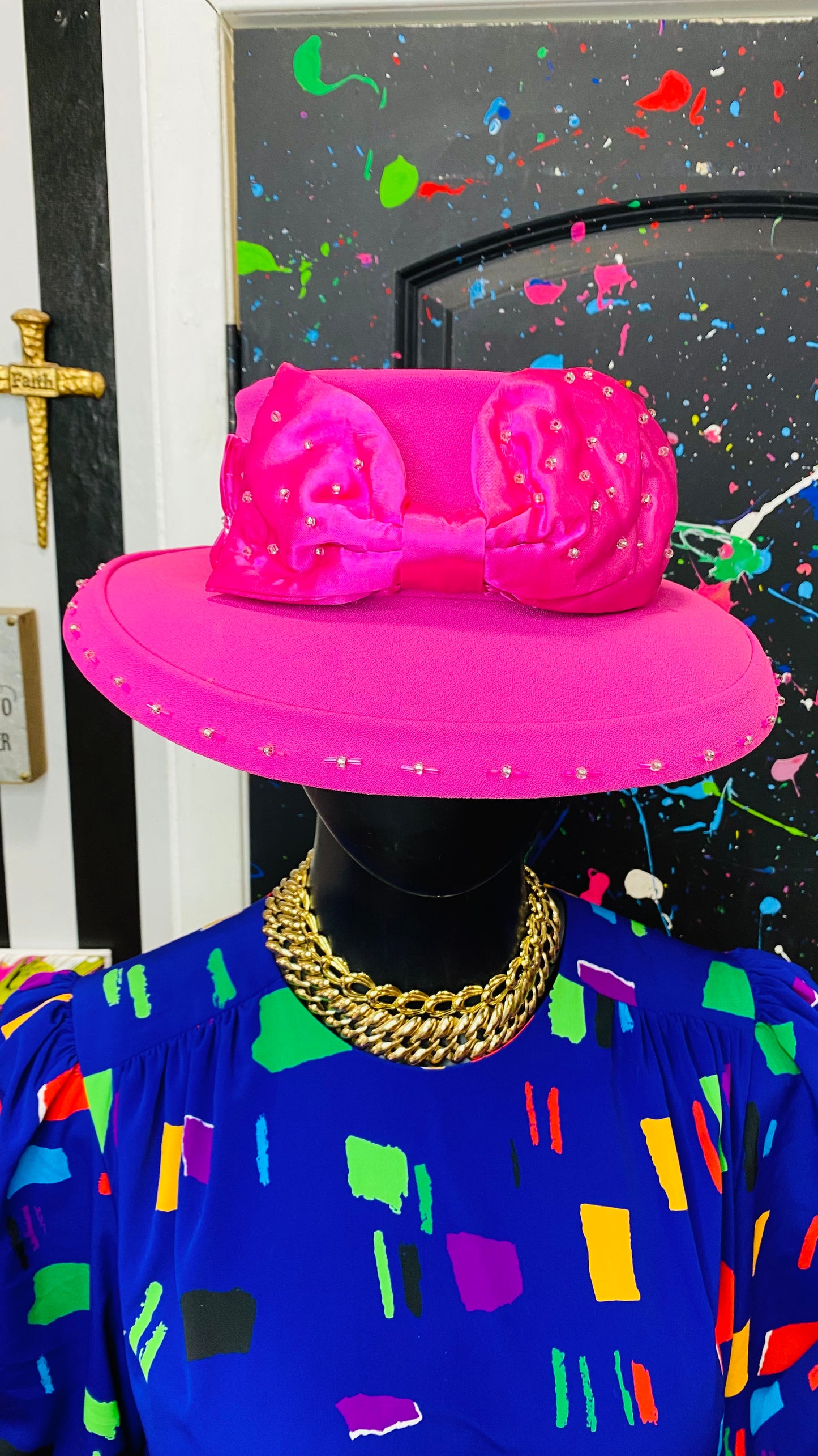 Vintage Pink & Jewel Bow Hat