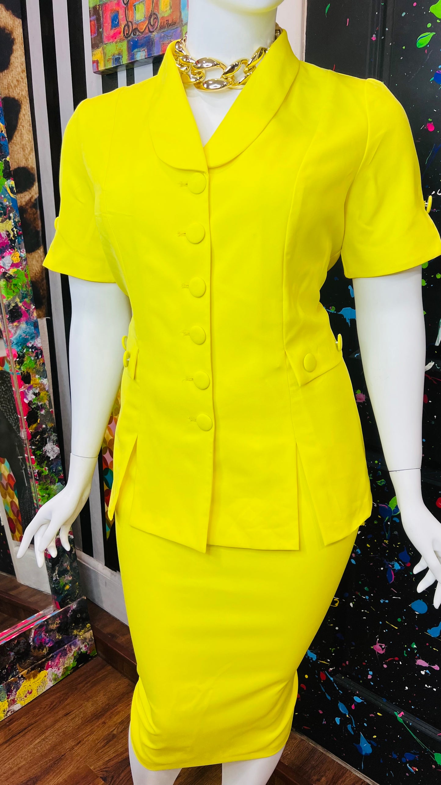 Vintage Yellow Skirt Suit (16W)