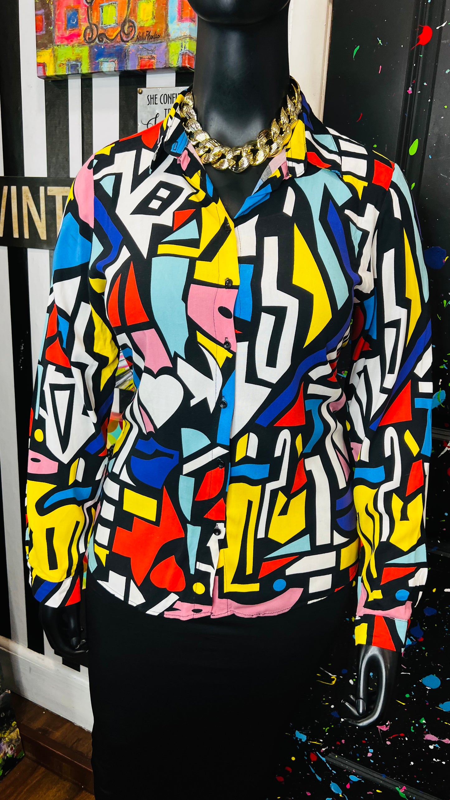 Abstract Colorblock Rayon Blouse (14)