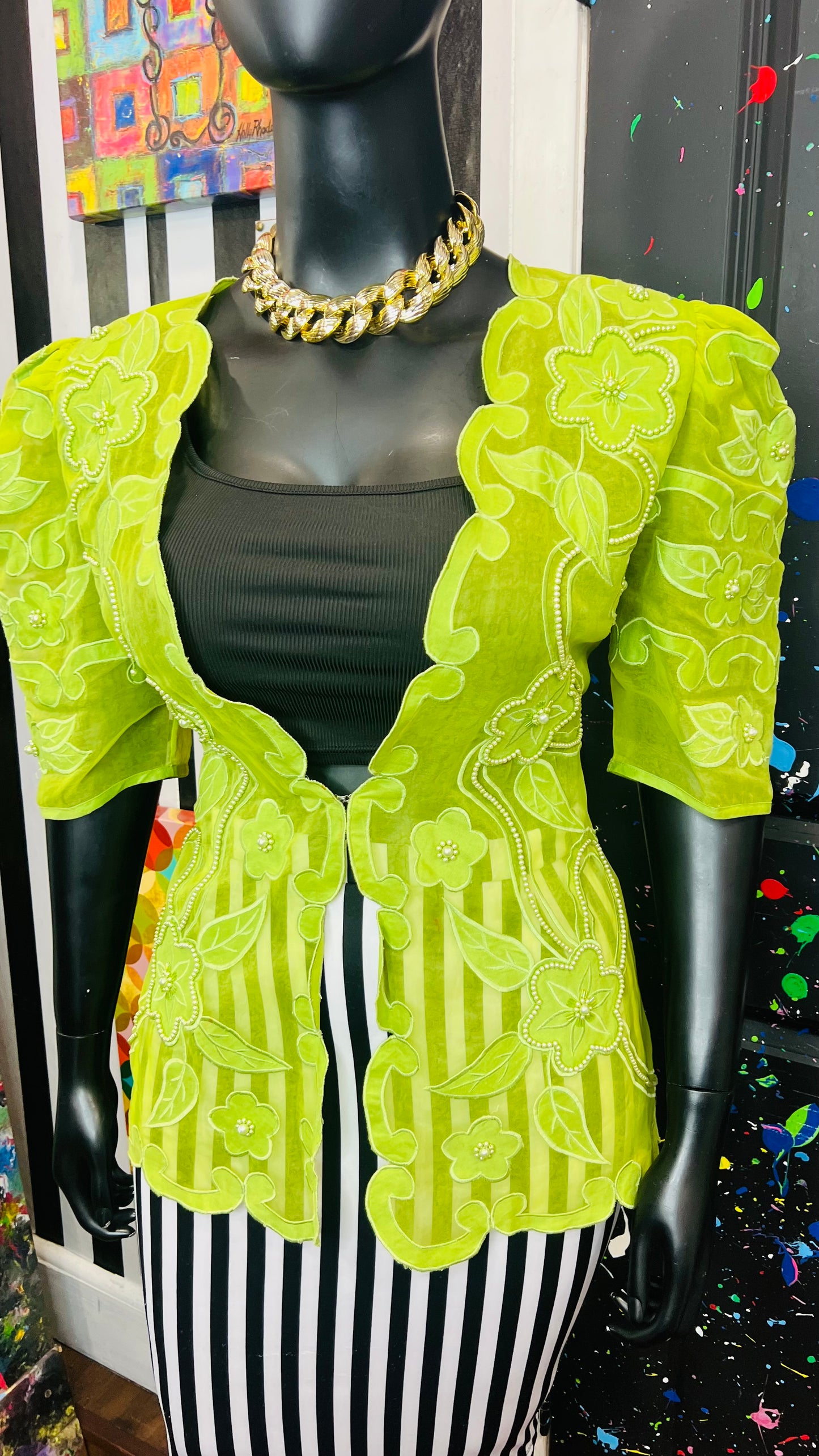 Vintage Green Beaded Blazer (14)