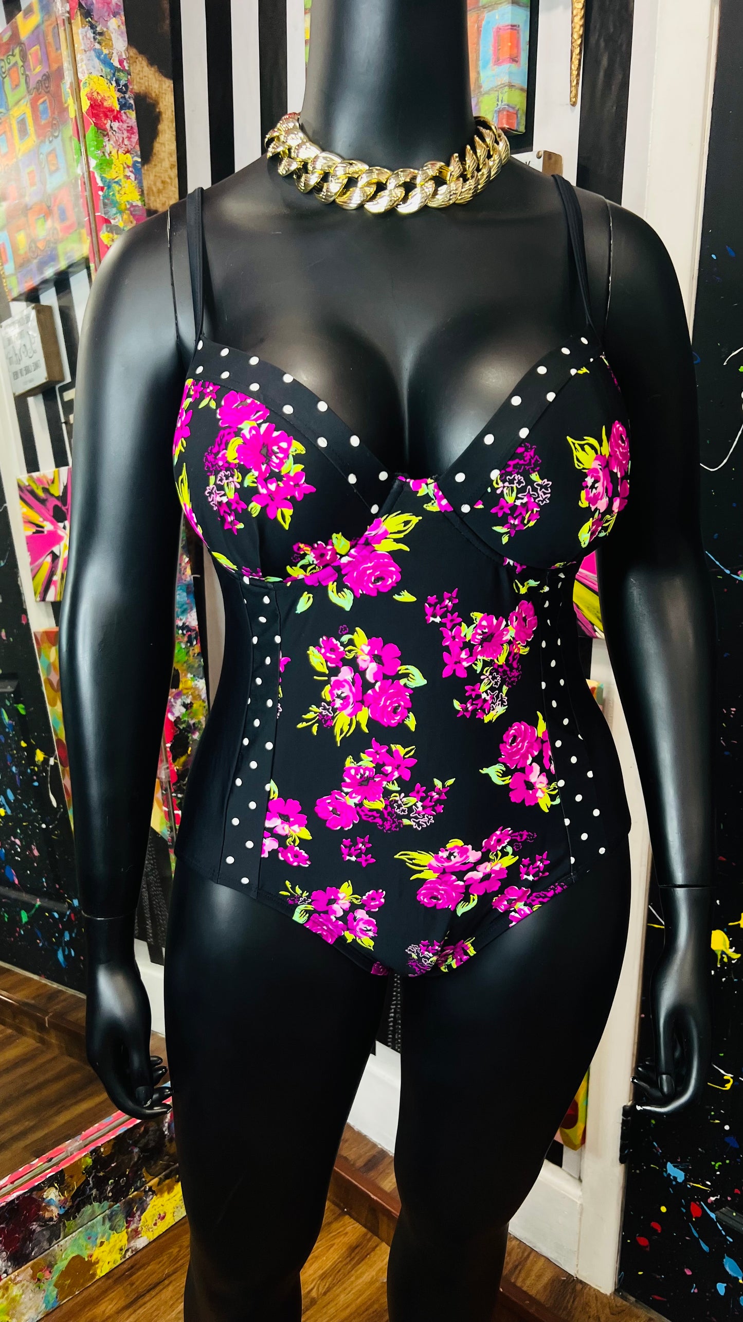 Vintage Polka Dot & Floral Swimsuit (18W/20W)