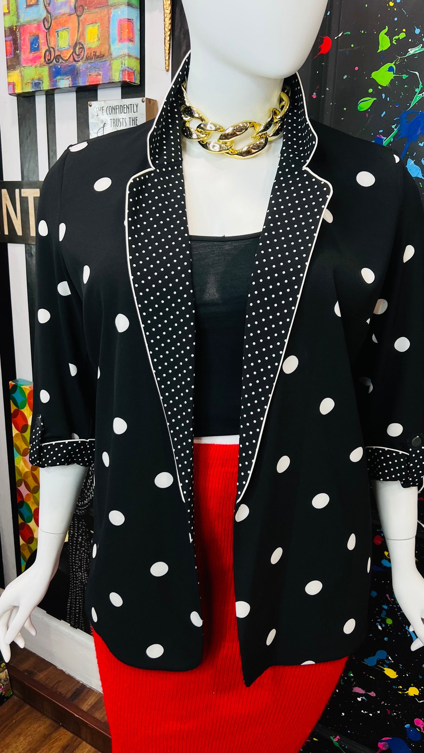 Vintage Black & White Polka Dot Blazer (18/20)