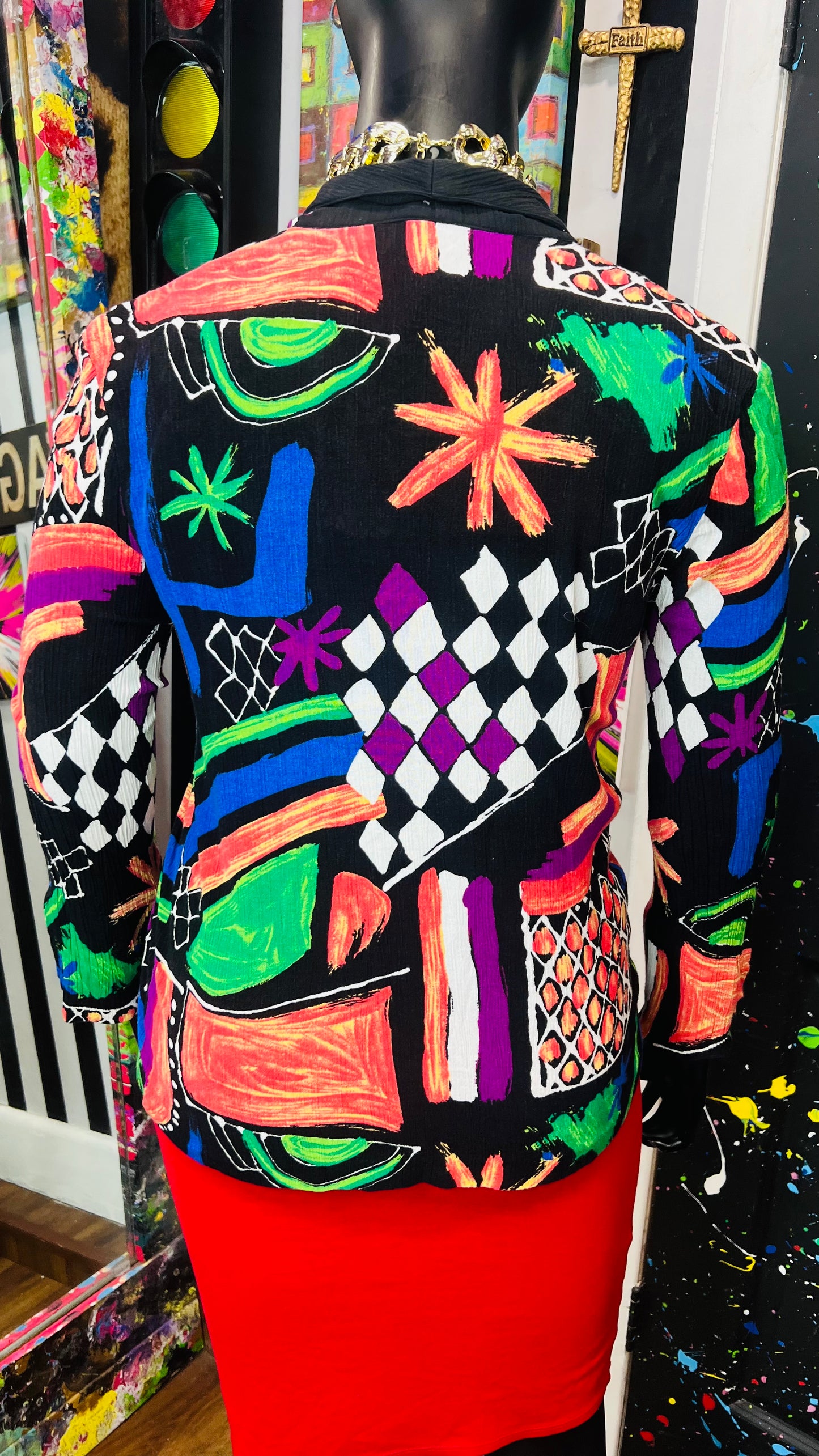 Vintage Rayon Abstract Light Blazer (12/14)