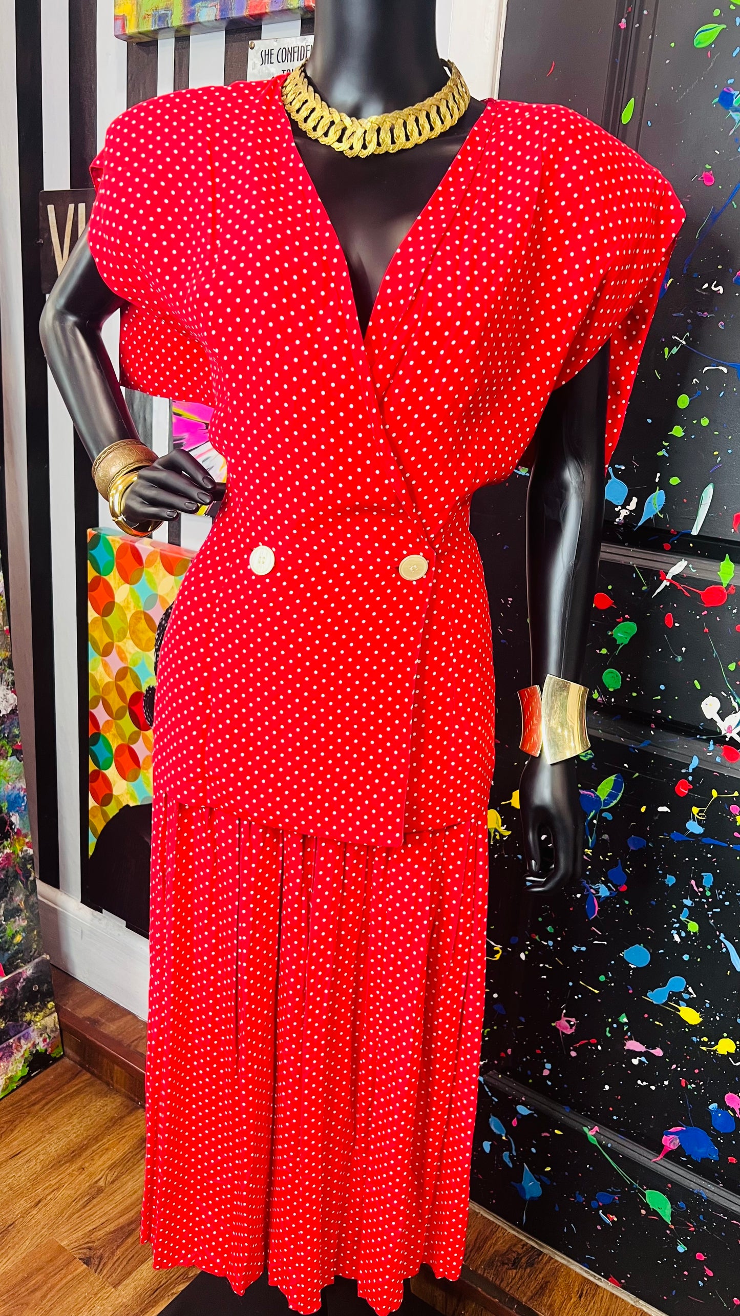 Vintage ‘Maggie’ Red & White Polka Dot Skirt Set (12)