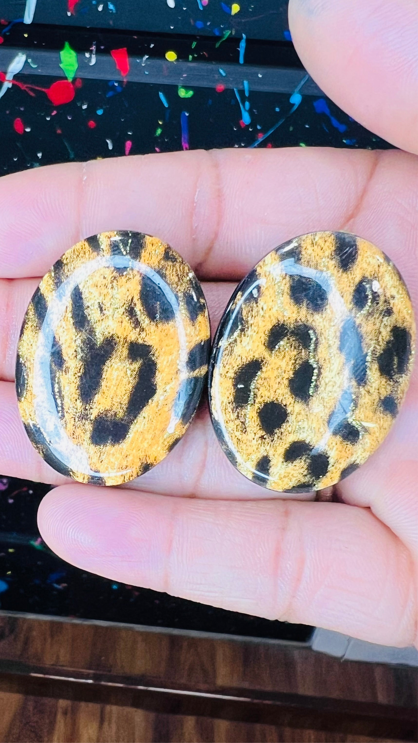Vintage Handmade Animal Print Clip On Earrings