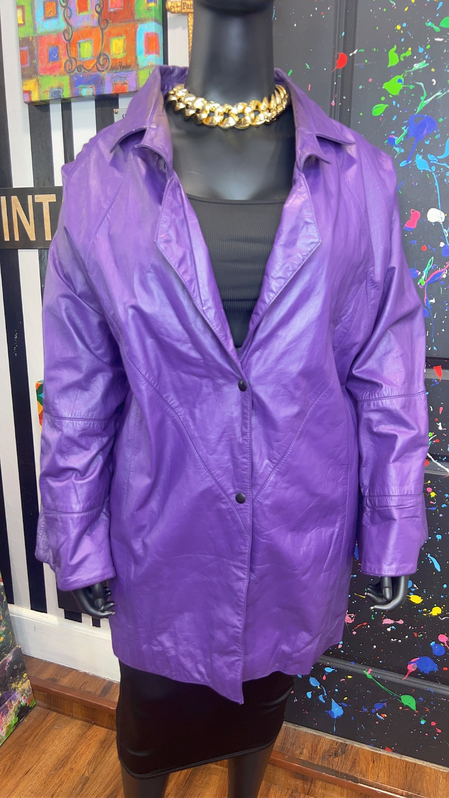 Vintage Genuine Leather Purple Coat (24)