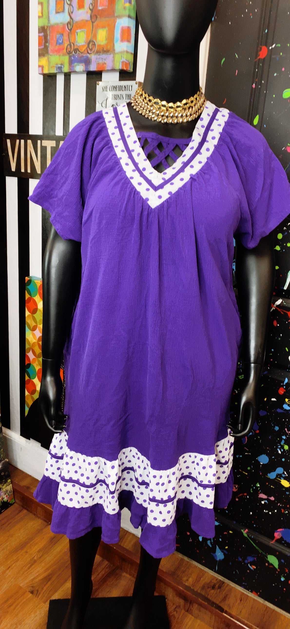 Vintage Purple & White Spring Dress (20)