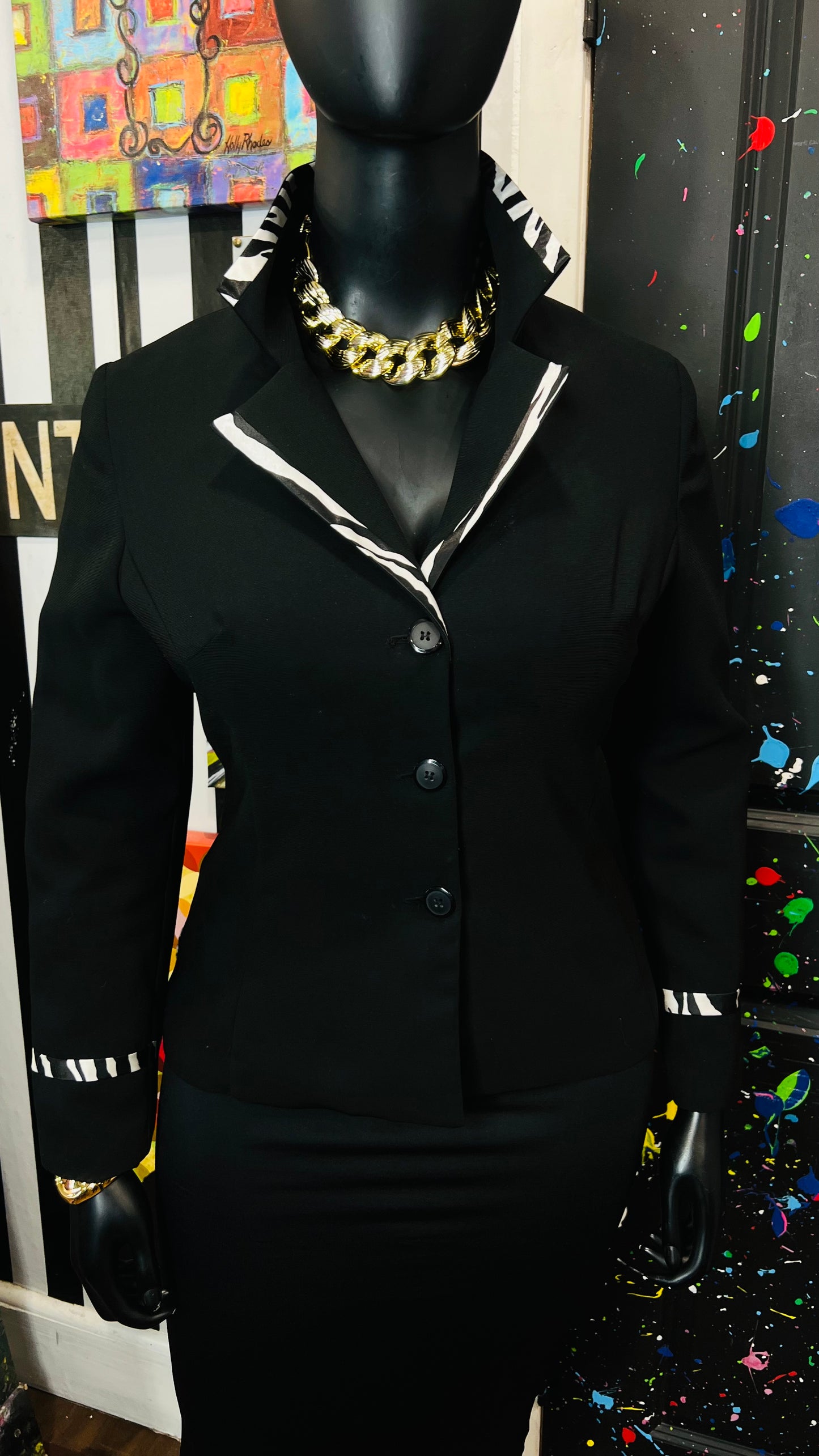 Vintage Black & Zebra Print Blazer (14)
