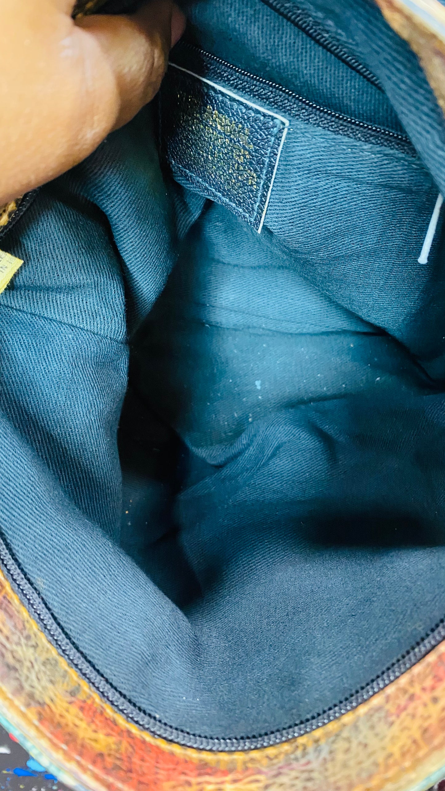 Vintage Genuine Leather Hand Painted Bag w/ Lipstick Holder