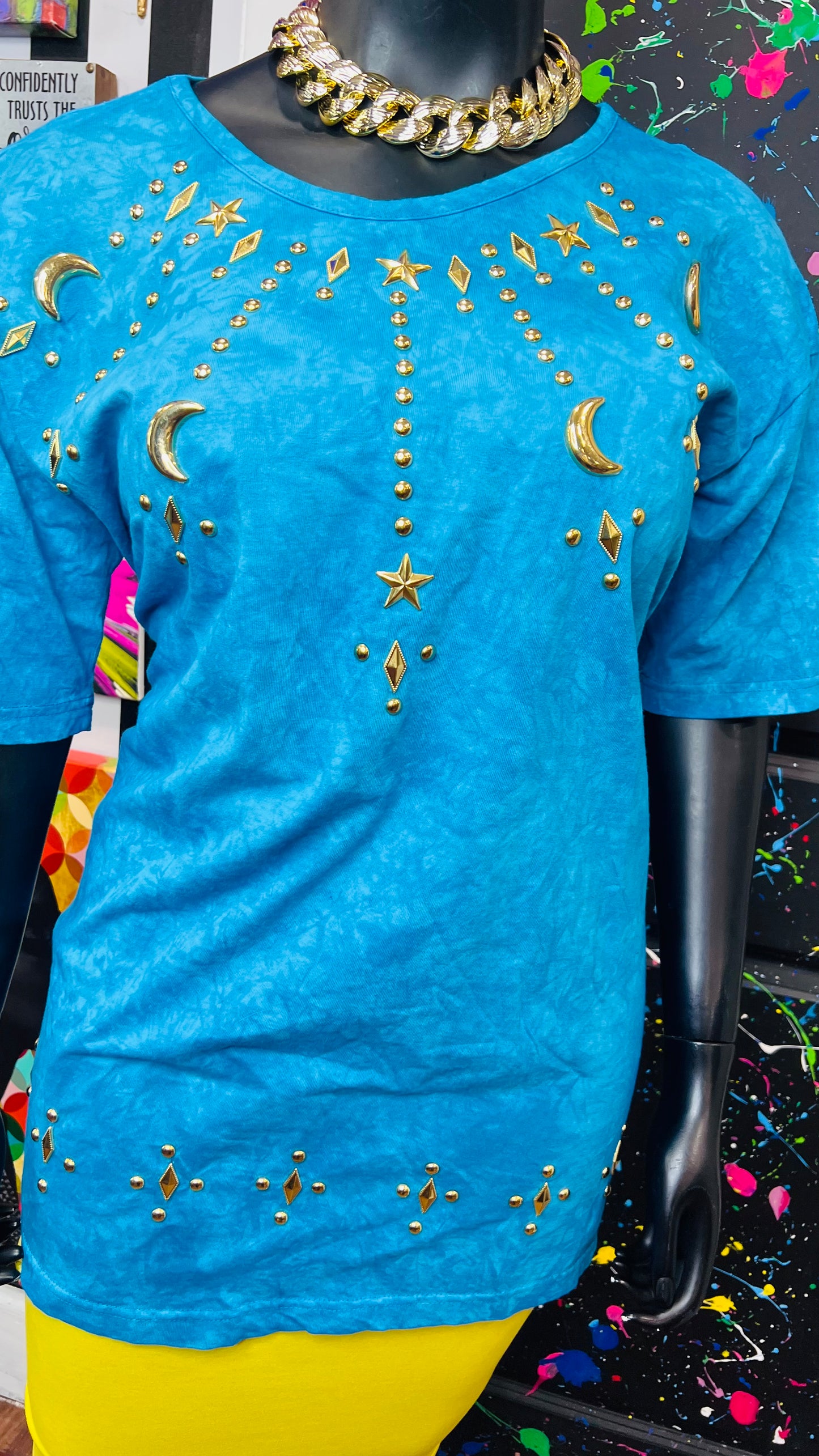 Vintage Blue Cotton Studded Blouse (18/20)
