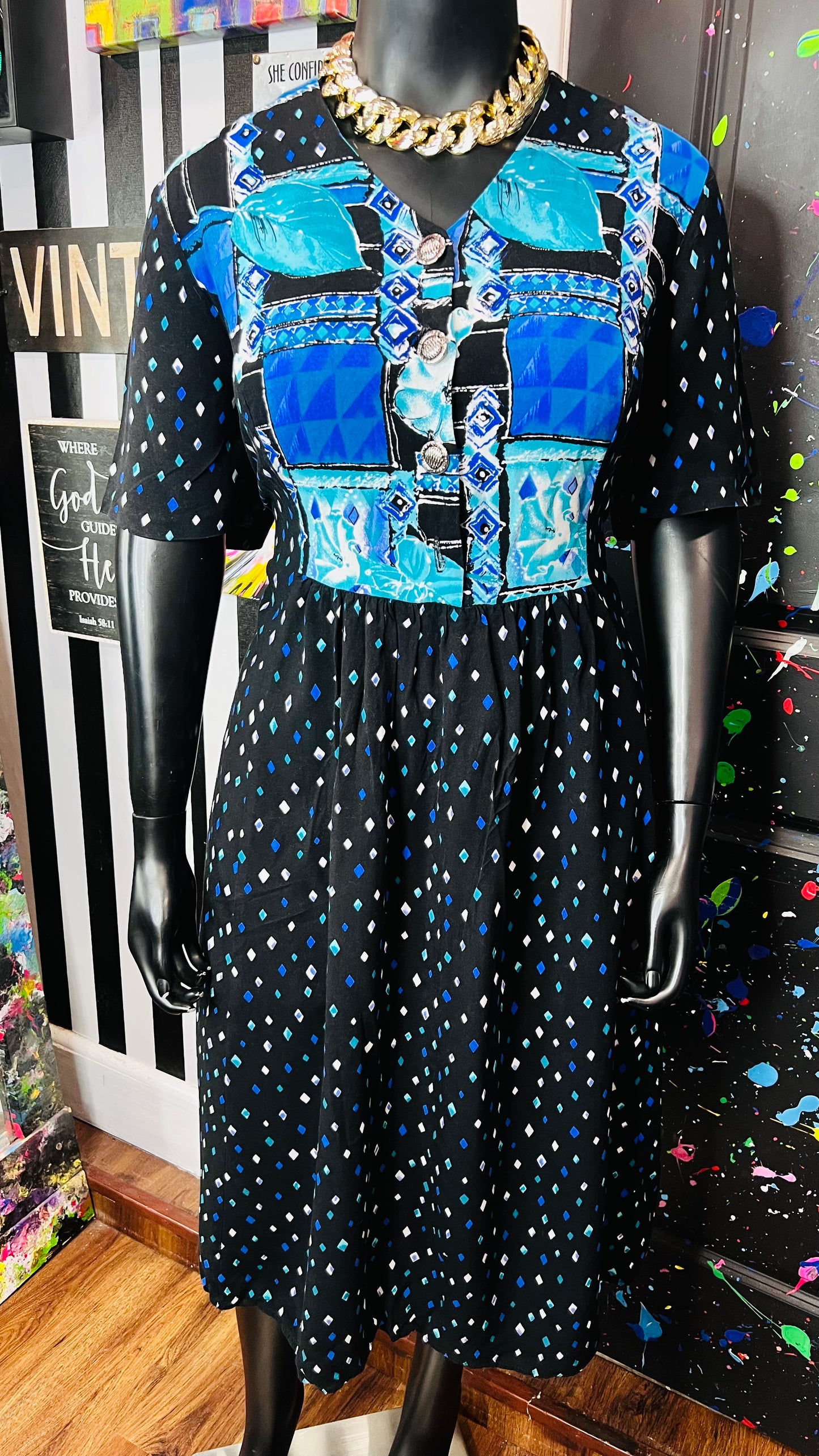 Vintage Rayon Abstract Print Dress (20)