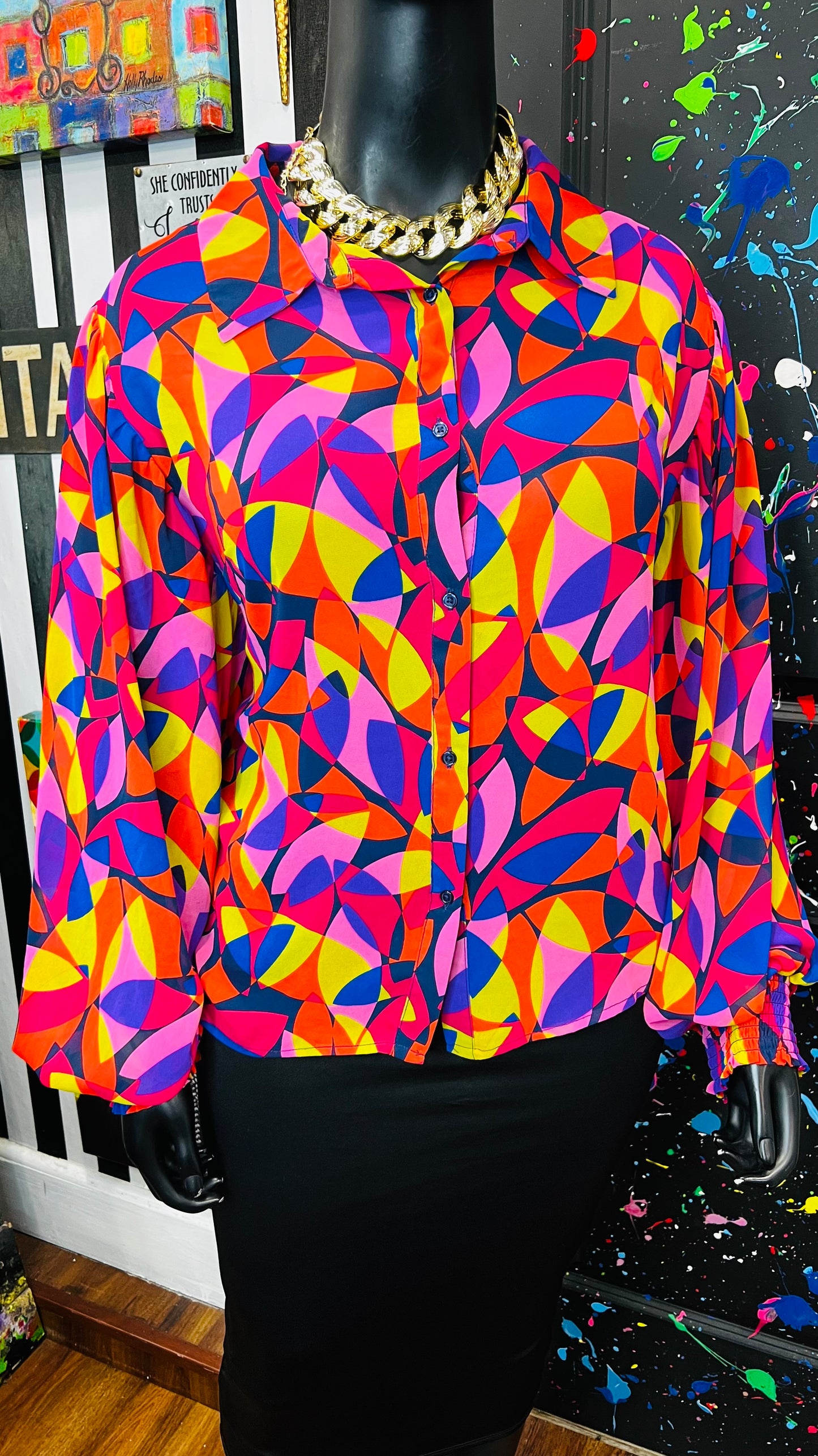 Colorful Balloon Sleeve Blouse (22)