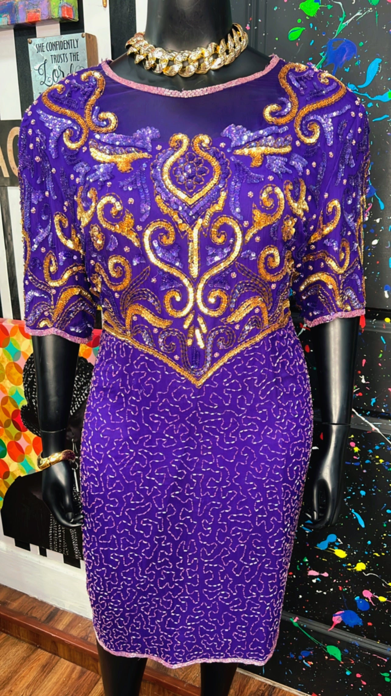 Vintage Purple & Gold Sequin Dress (20)