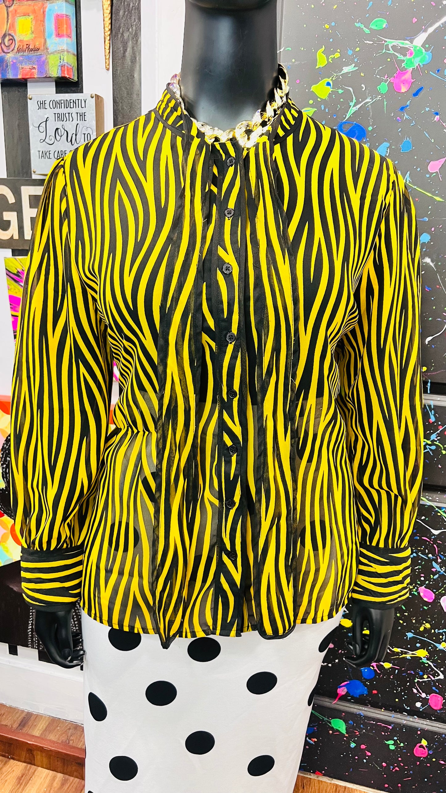 Vibtage Inspired Yellow & Black Tie Bow Blouse (18)