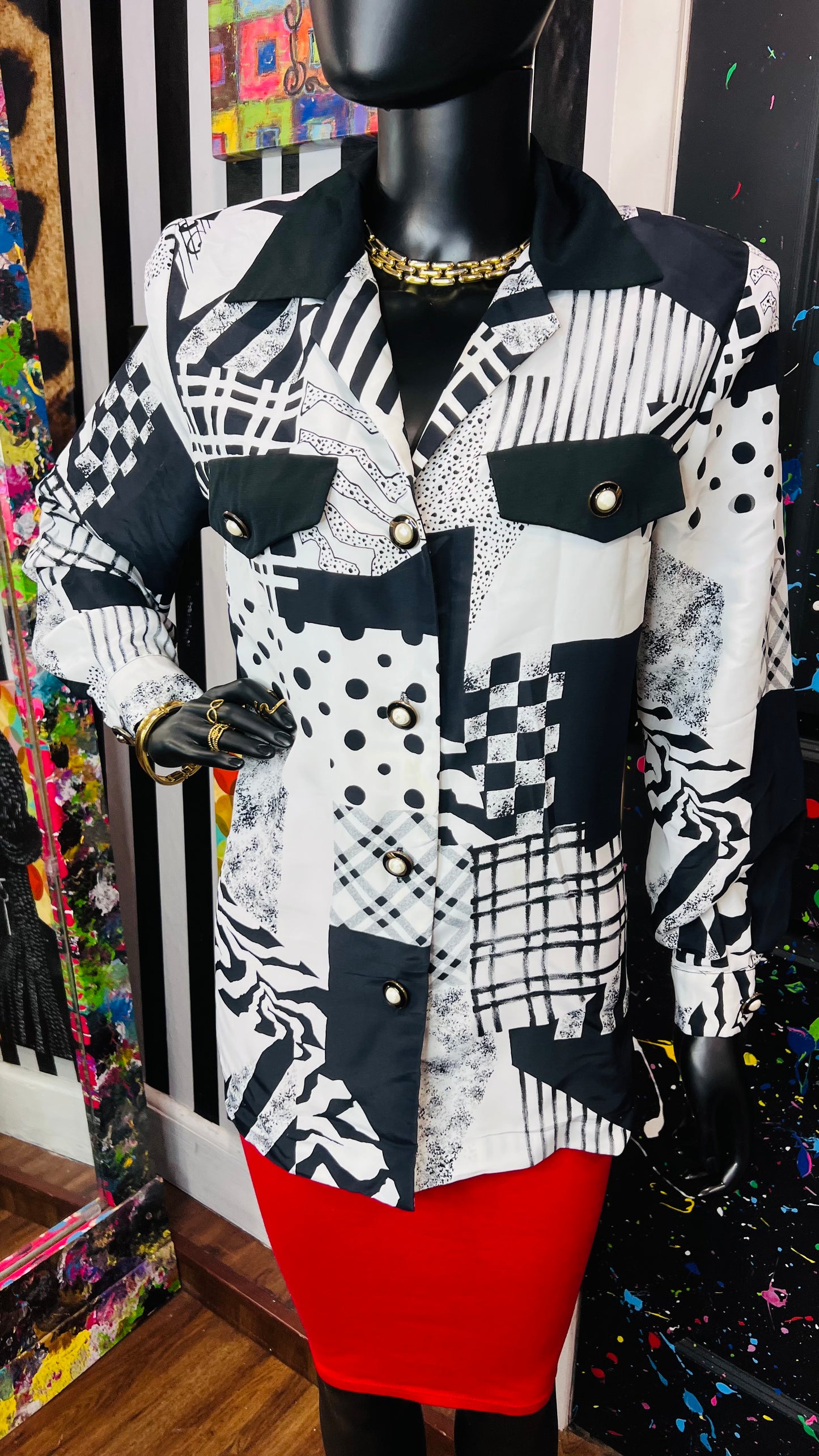 Vintage Black & White Abstract Blouse (14)