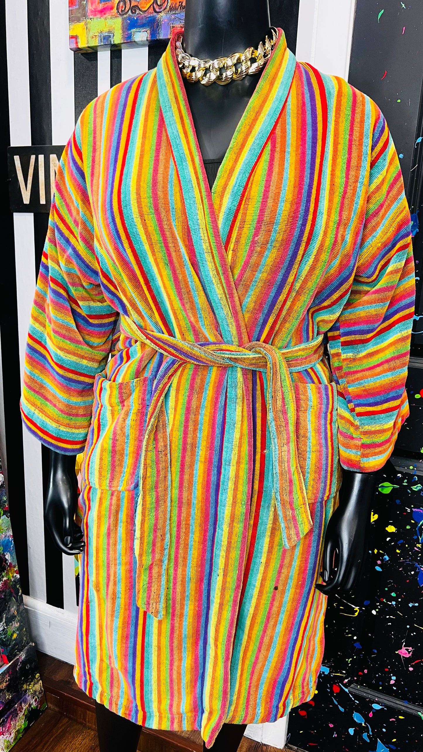 Vintage Rainbow Striped Robe (16)