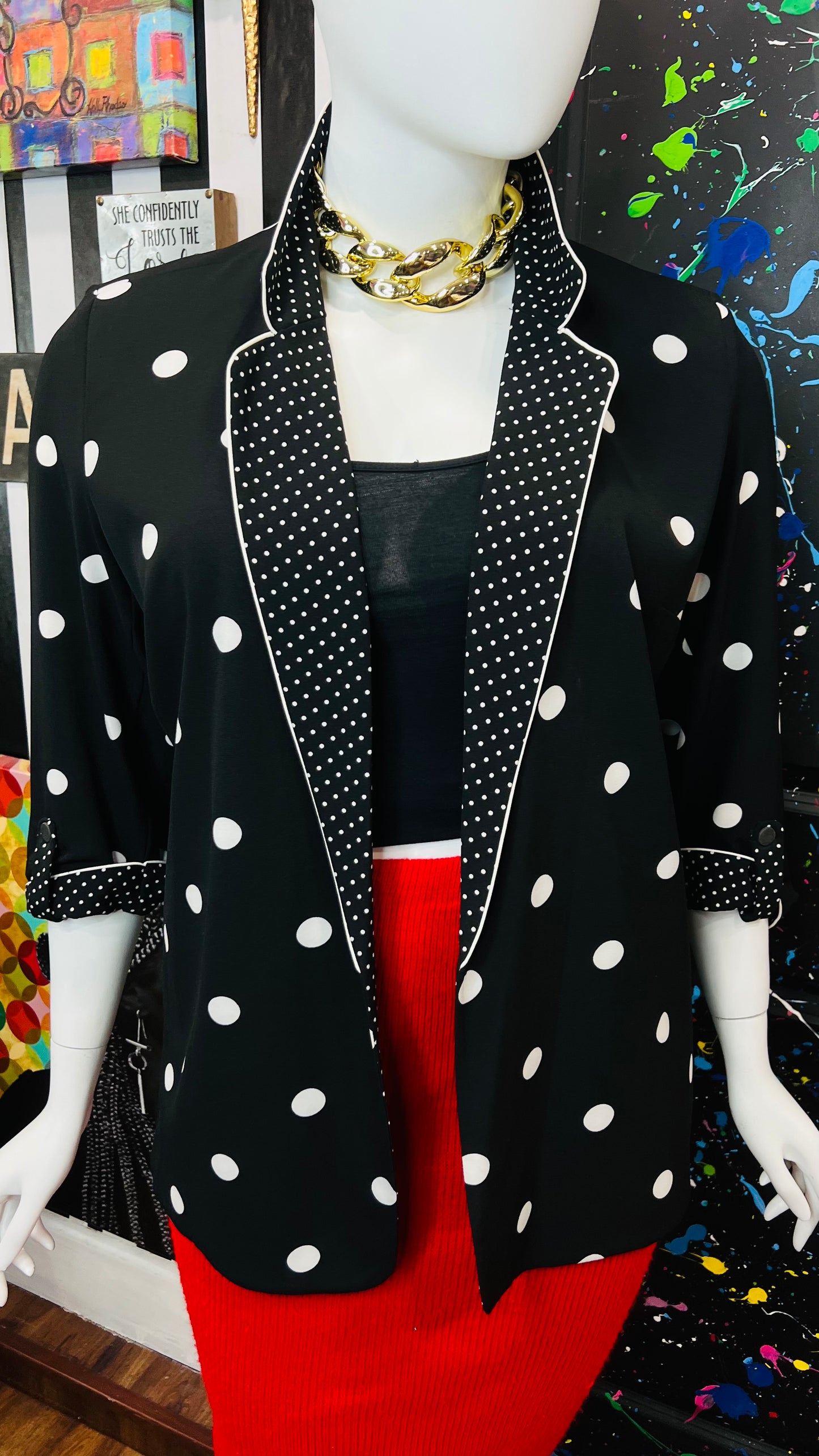 Vintage Black & White Polka Dot Blazer (18/20)