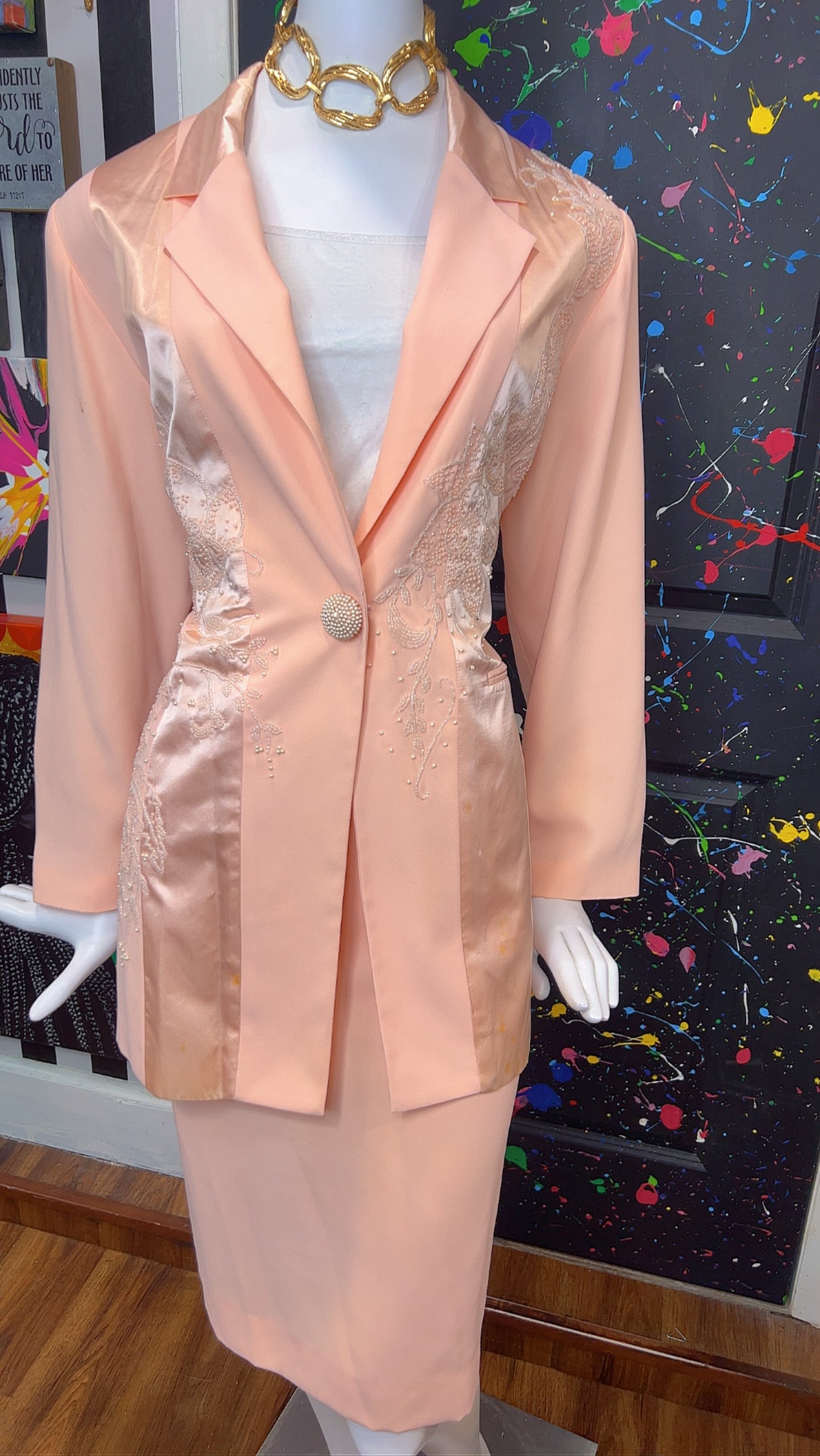 Vintage Salmon Pink Skirt Suit (14)
