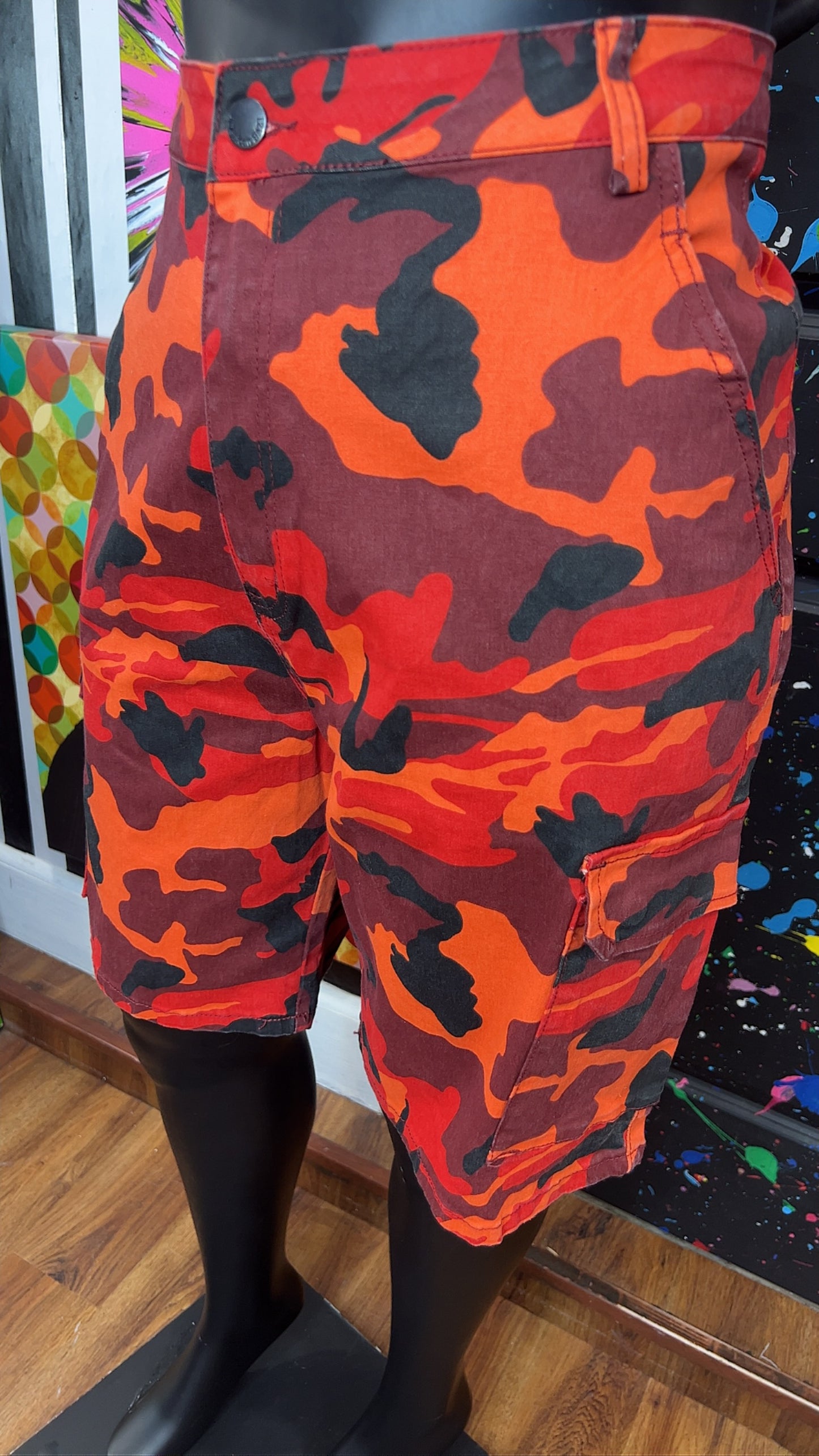 Orange & Red Camo Cargo Shorts - Has Stretch (18)