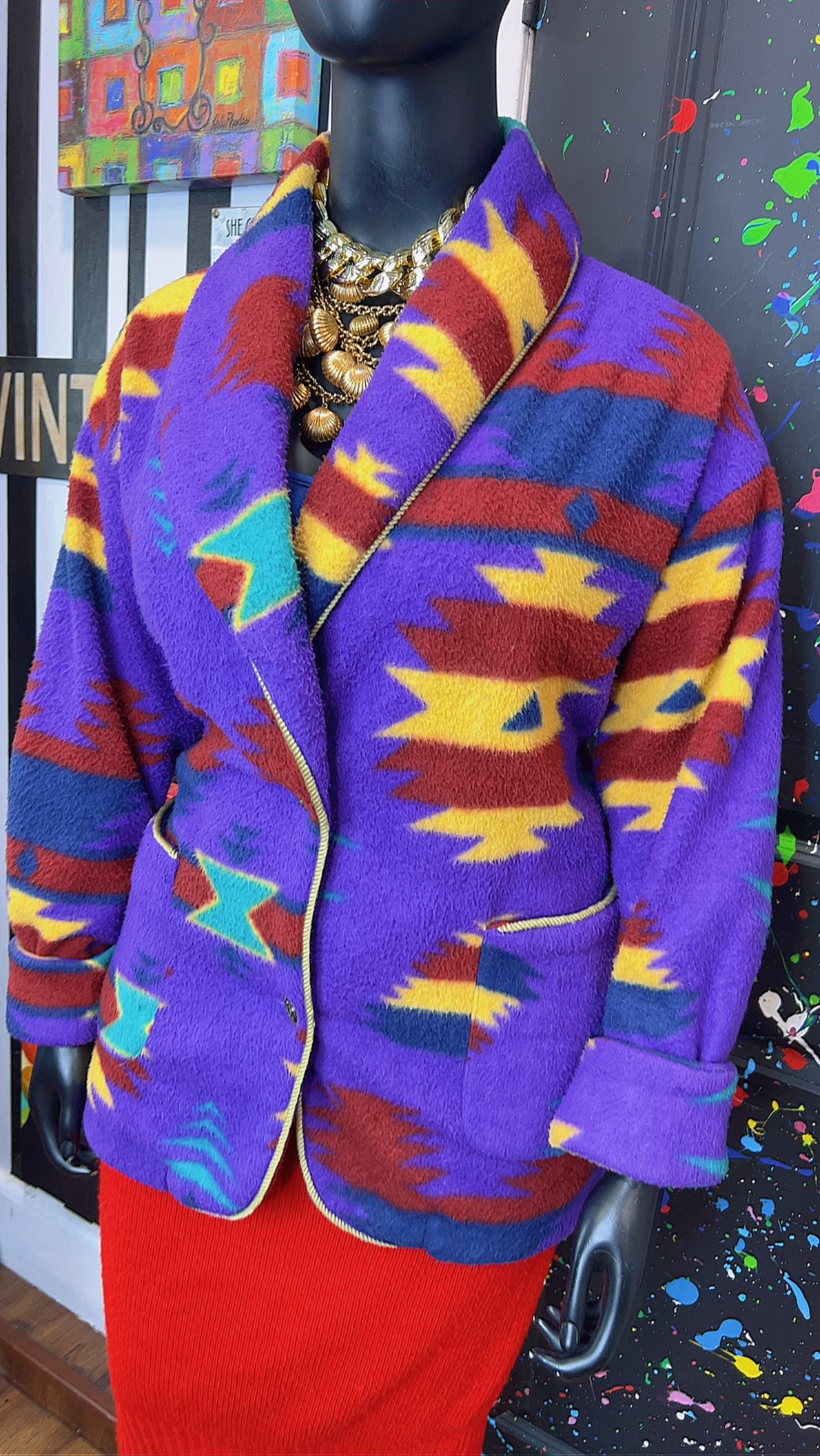 Vintage Tribal Print Puffer Blazer/Coat (20)