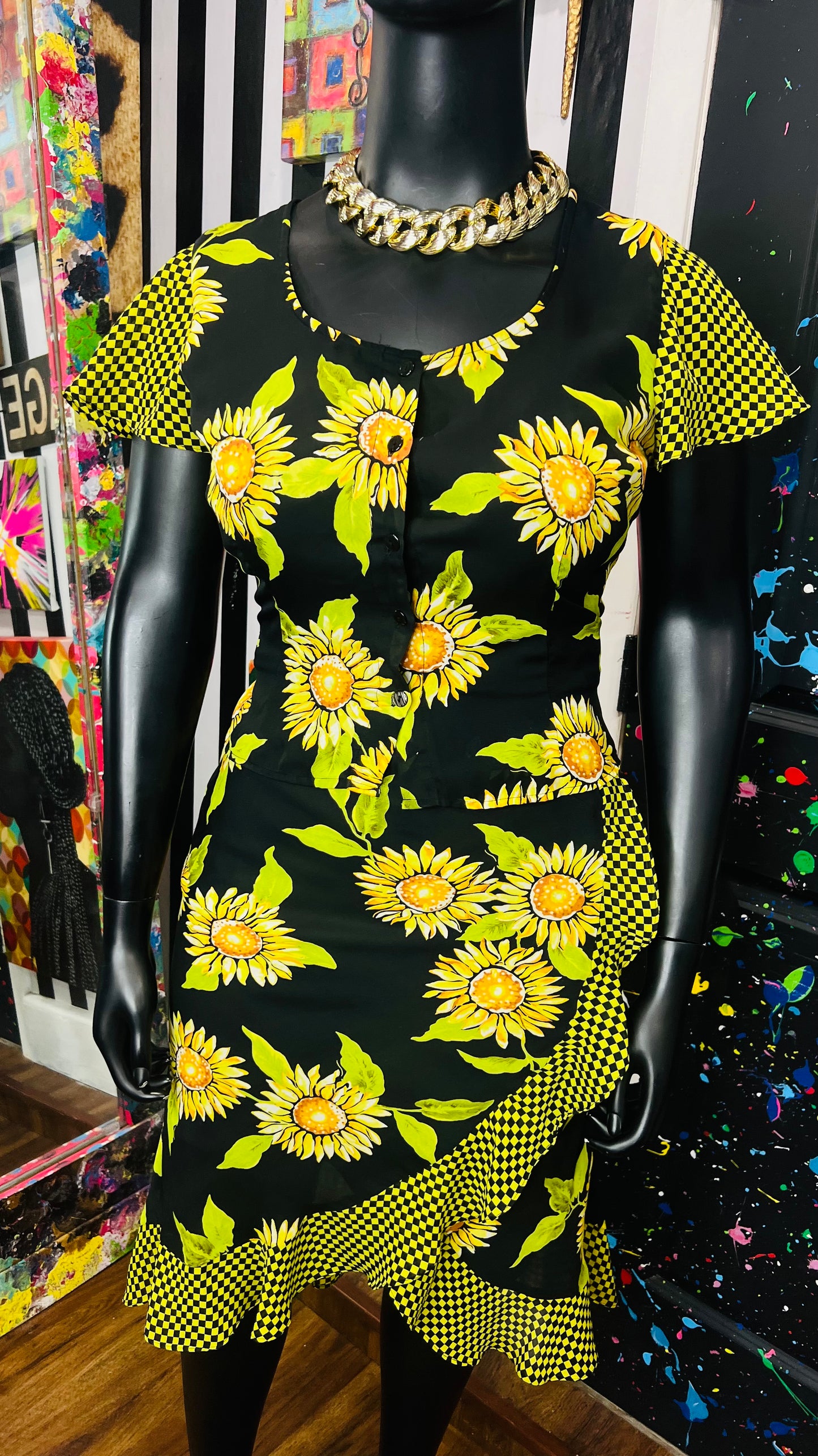 Vintage Semi Sheer Sunflower Skirt Set (14)
