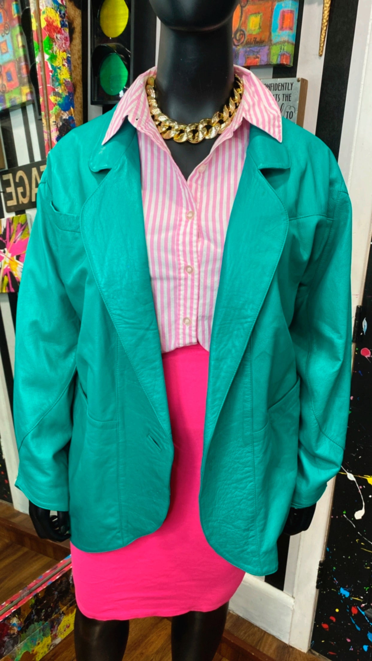 Plus Size Vintage Genuine Leather Teal Coat (22)