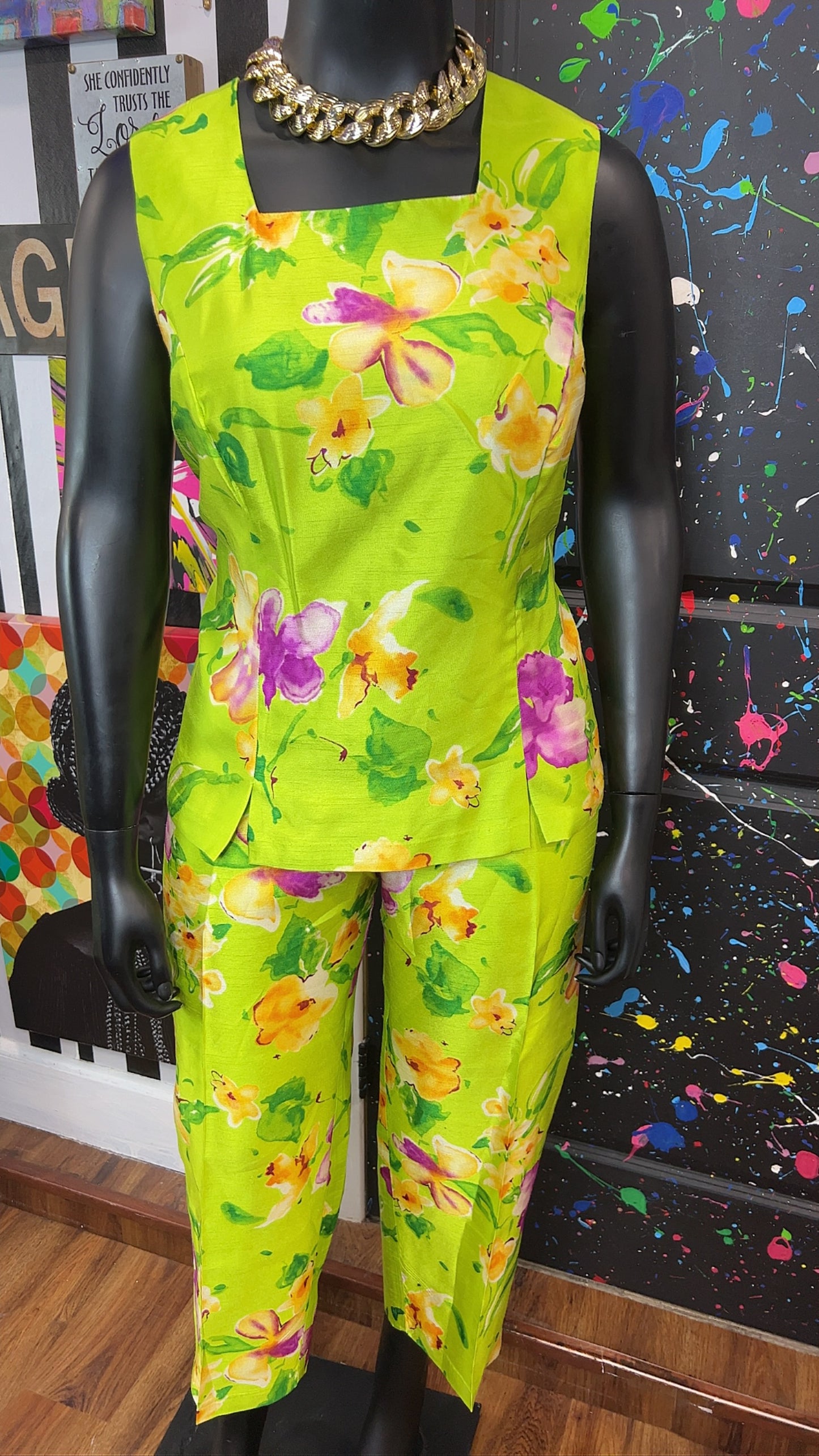 Vintage Green & Floral 3 Piece Pants Set (18W)