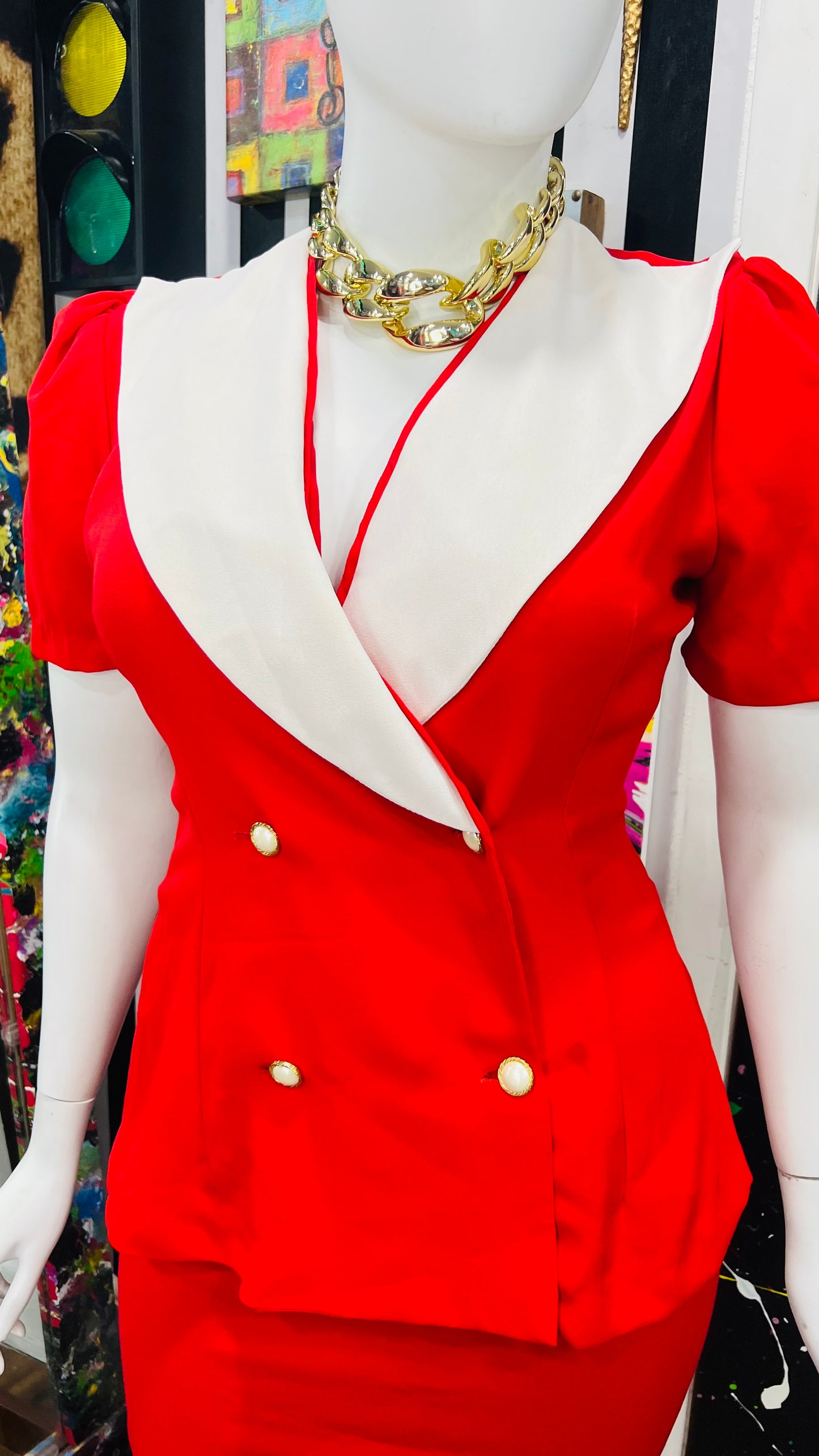 Vintage Red & White Blazer Blouse (18)