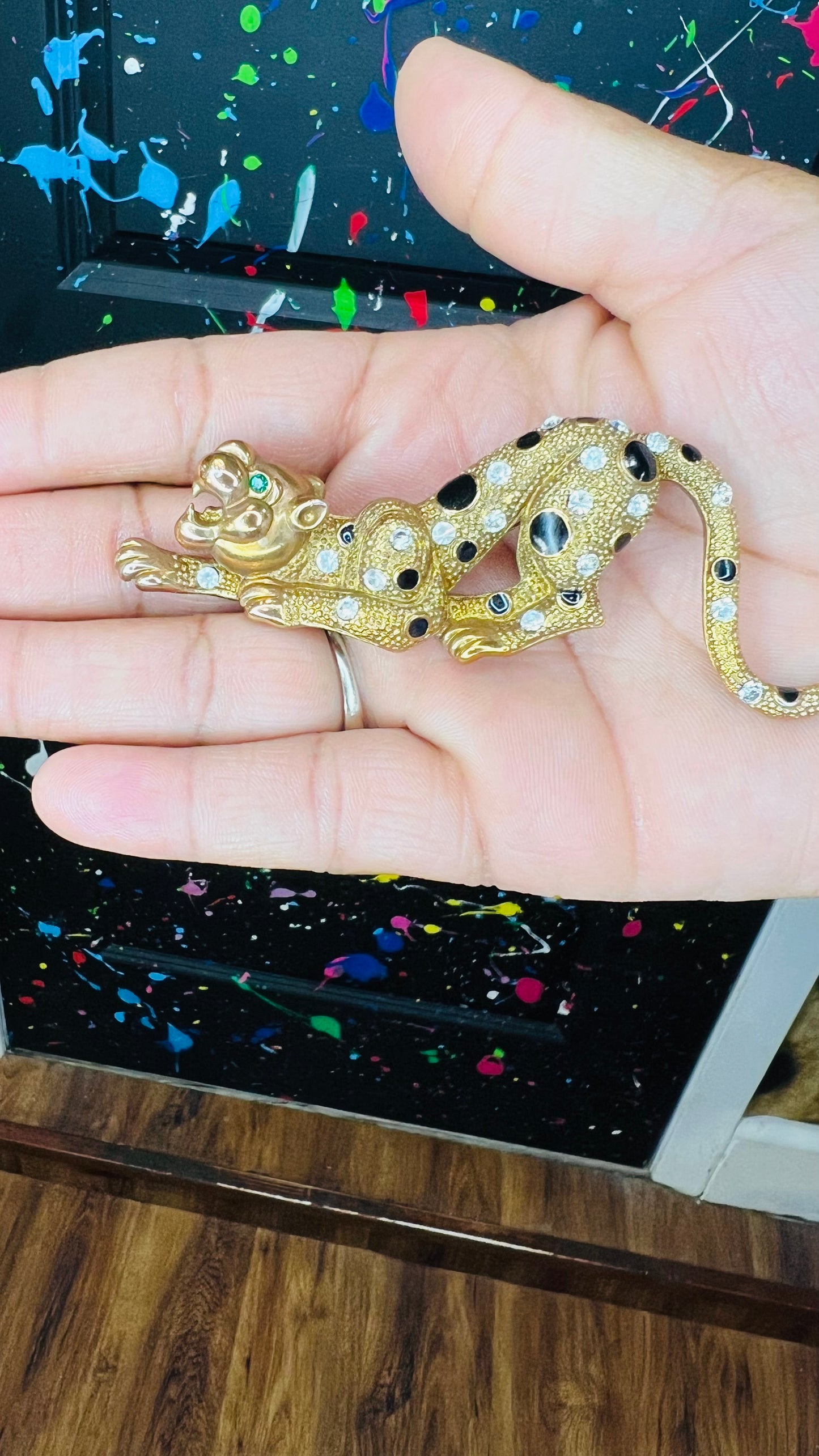 Vintage Jeweled Jaguar Brooch Pin