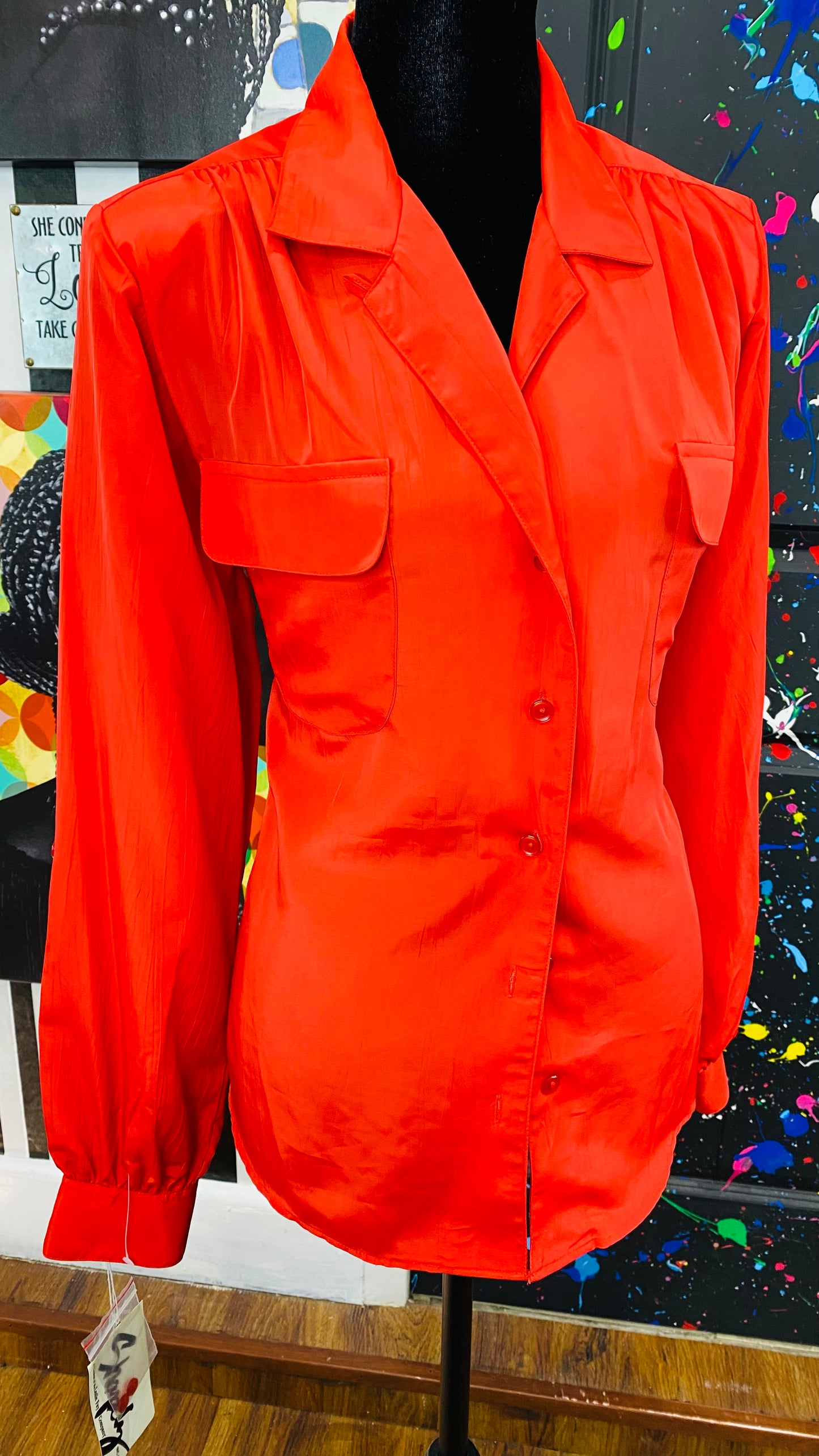 Vintage Long Sleeve Red Blouse