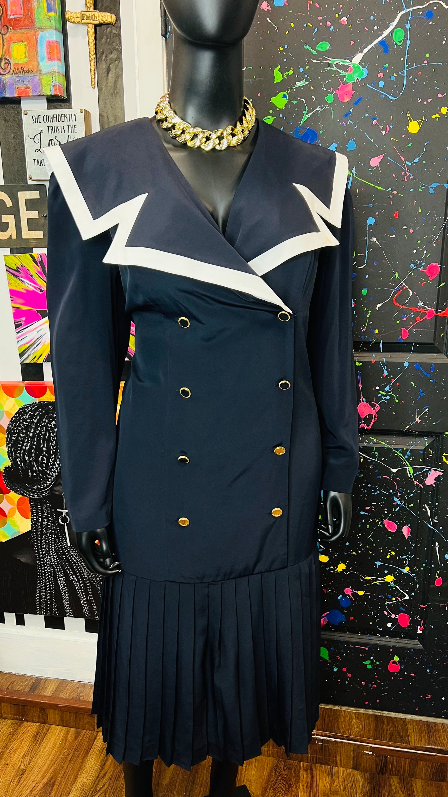 Vintage Navy Blue & White Dress (22)