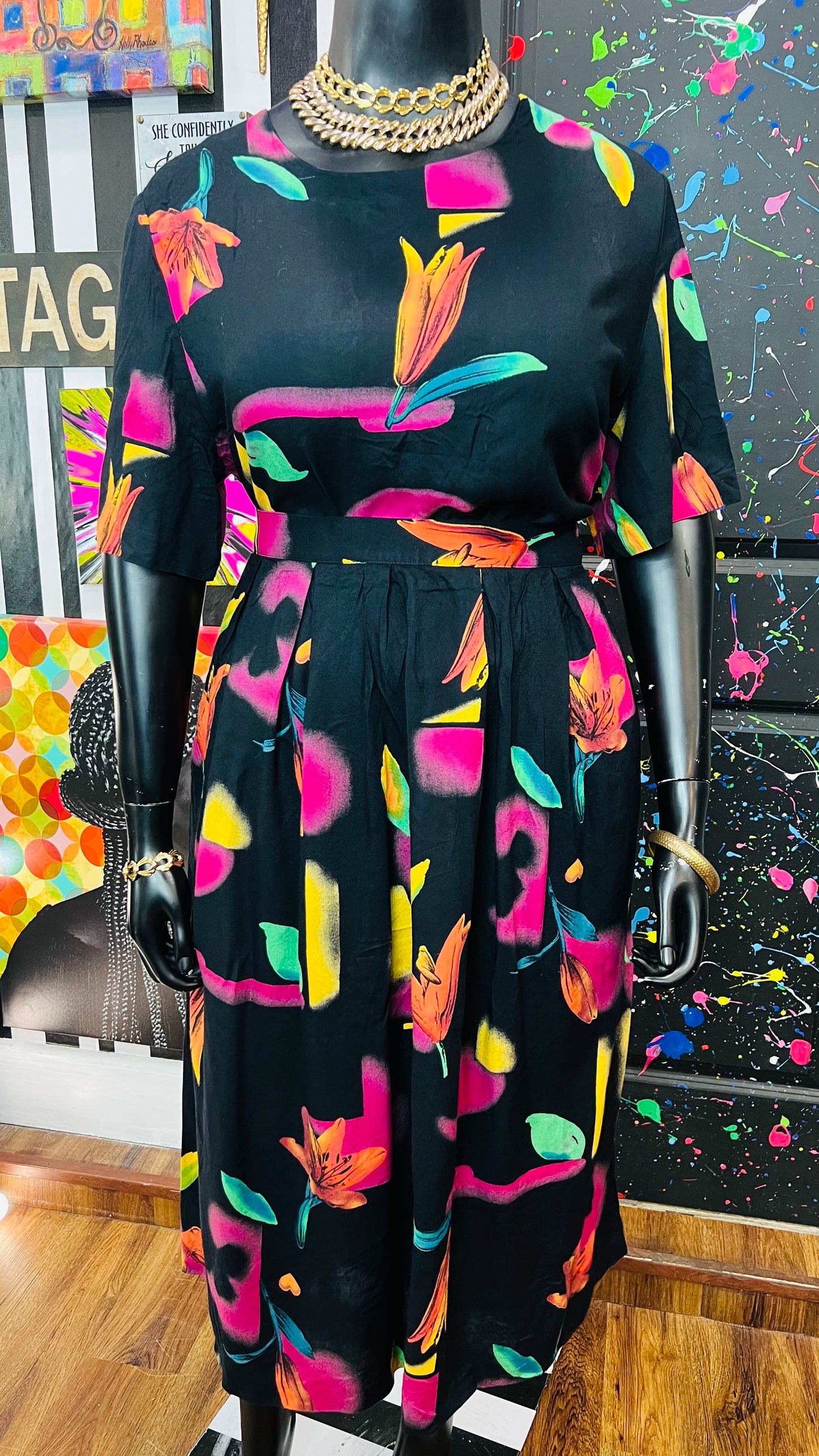Vintage Rayon Abstract Skirt Set (22)